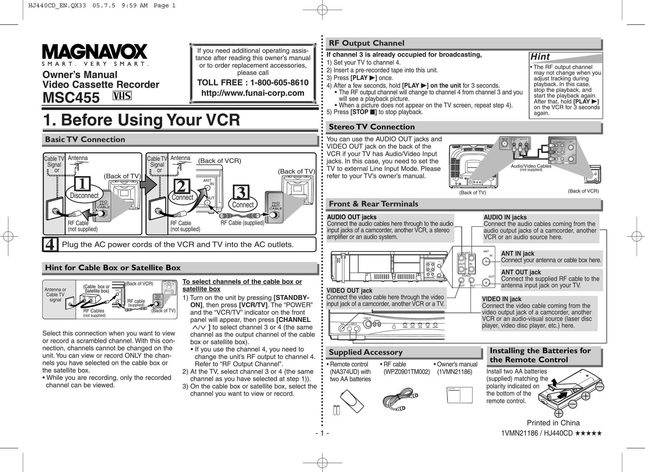 Magnavox MSC455 VCR User Manual