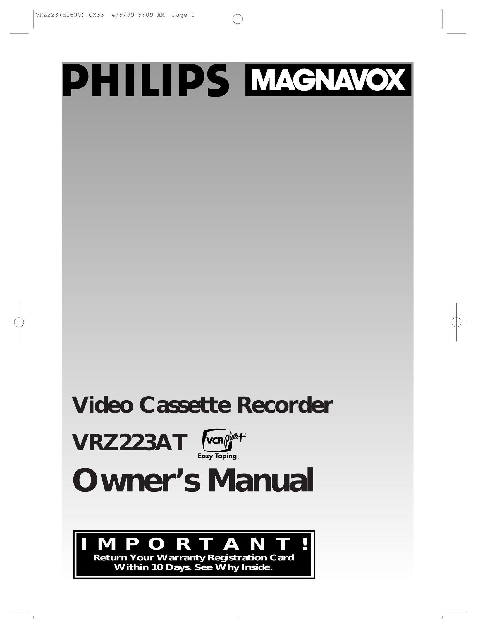Magnavox VRZ223AT VCR User Manual
