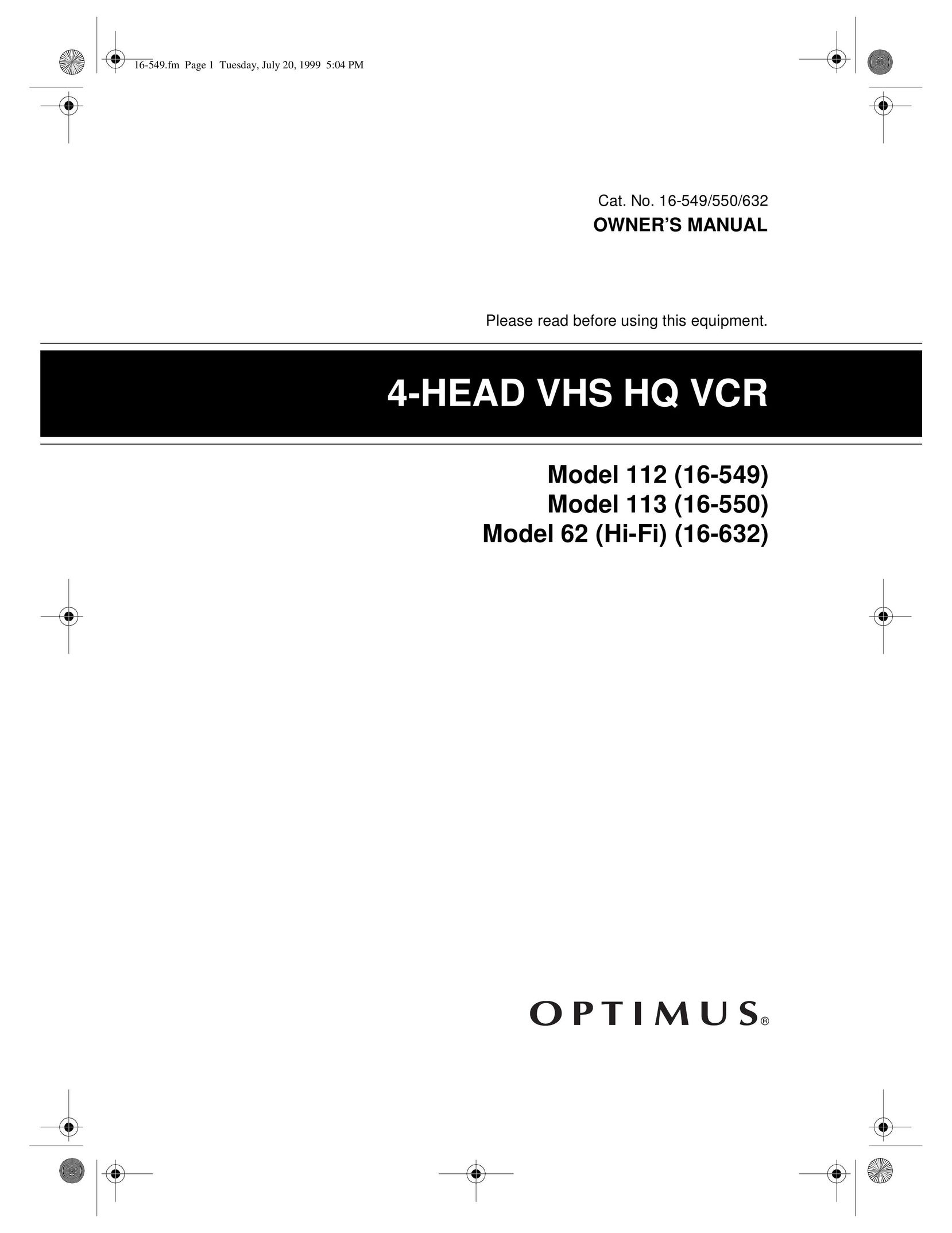 Optimus 62 (HI-FI) (16-632) VCR User Manual
