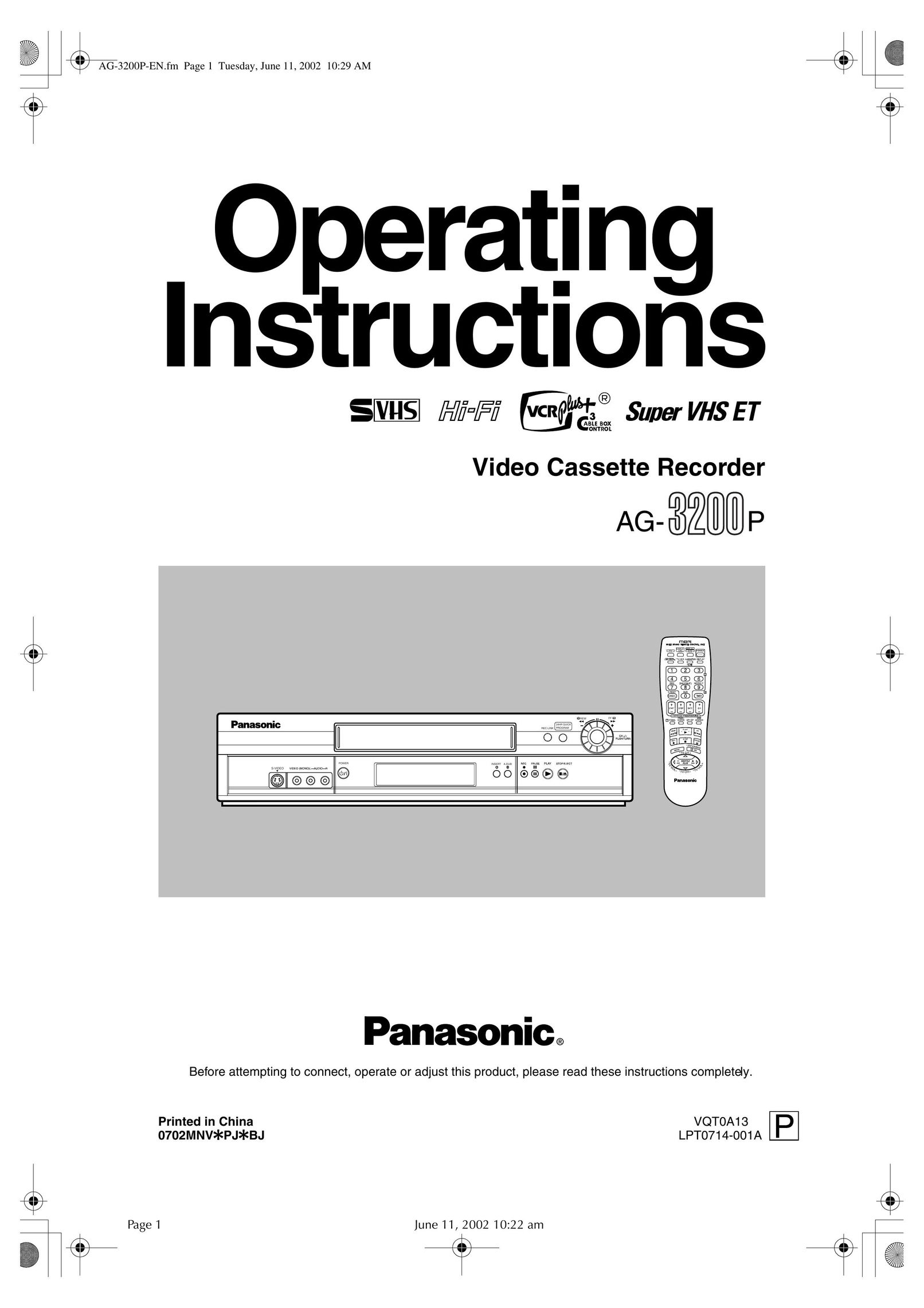 Panasonic AG-3200P VCR User Manual