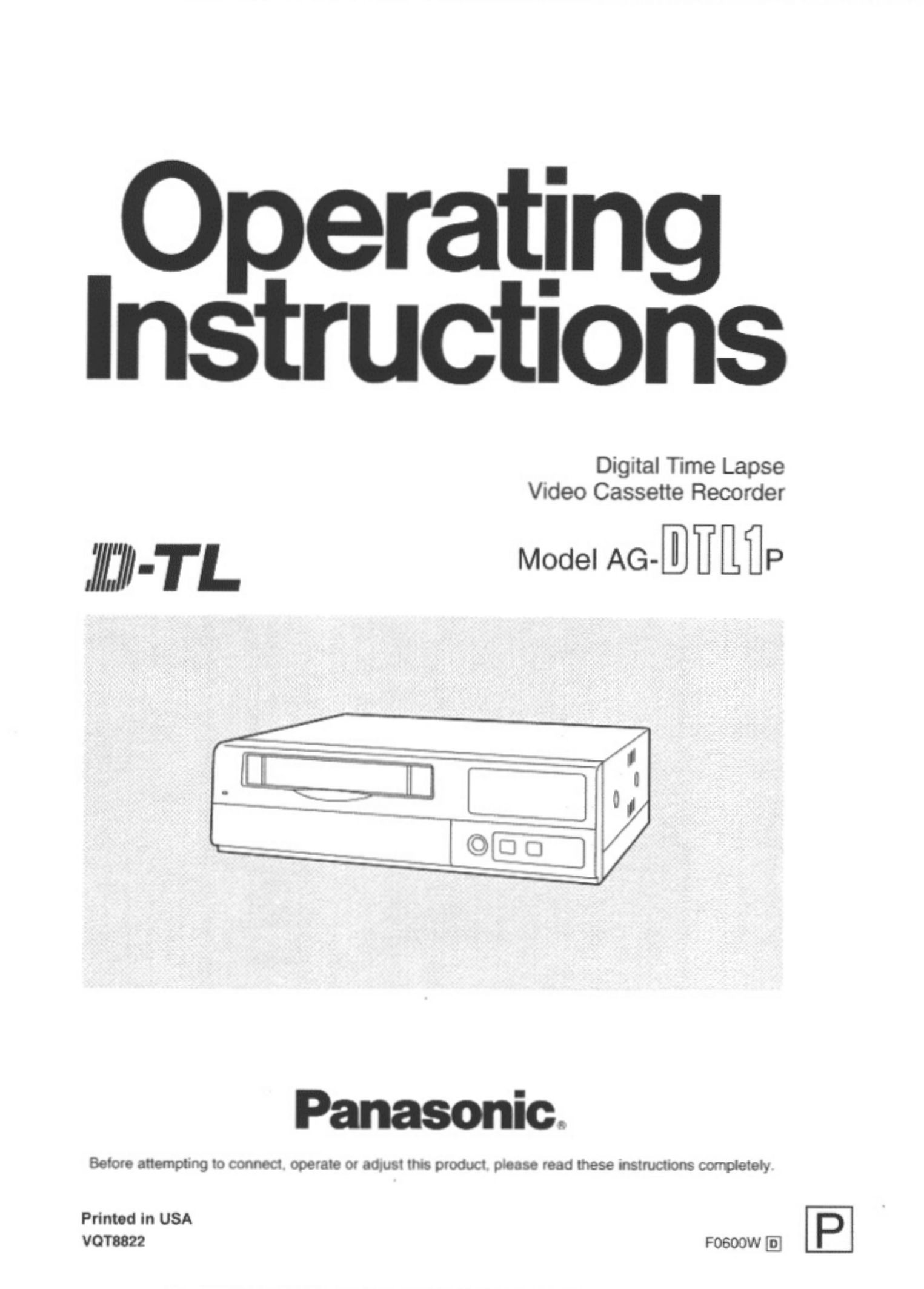 Panasonic AG-DTL1P VCR User Manual