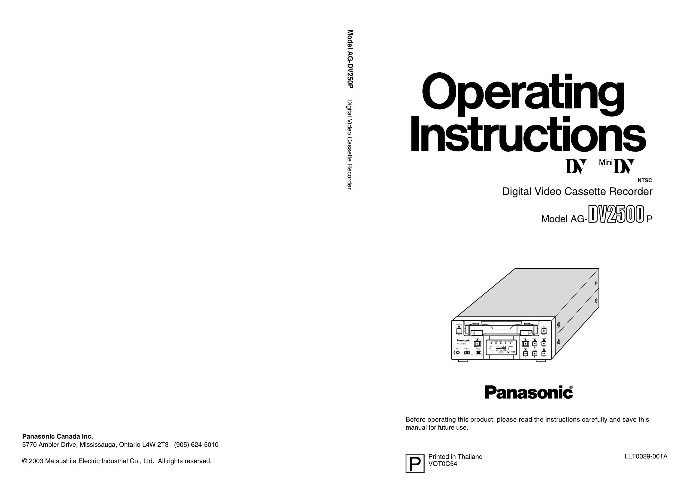 Panasonic AG-DV2500P VCR User Manual