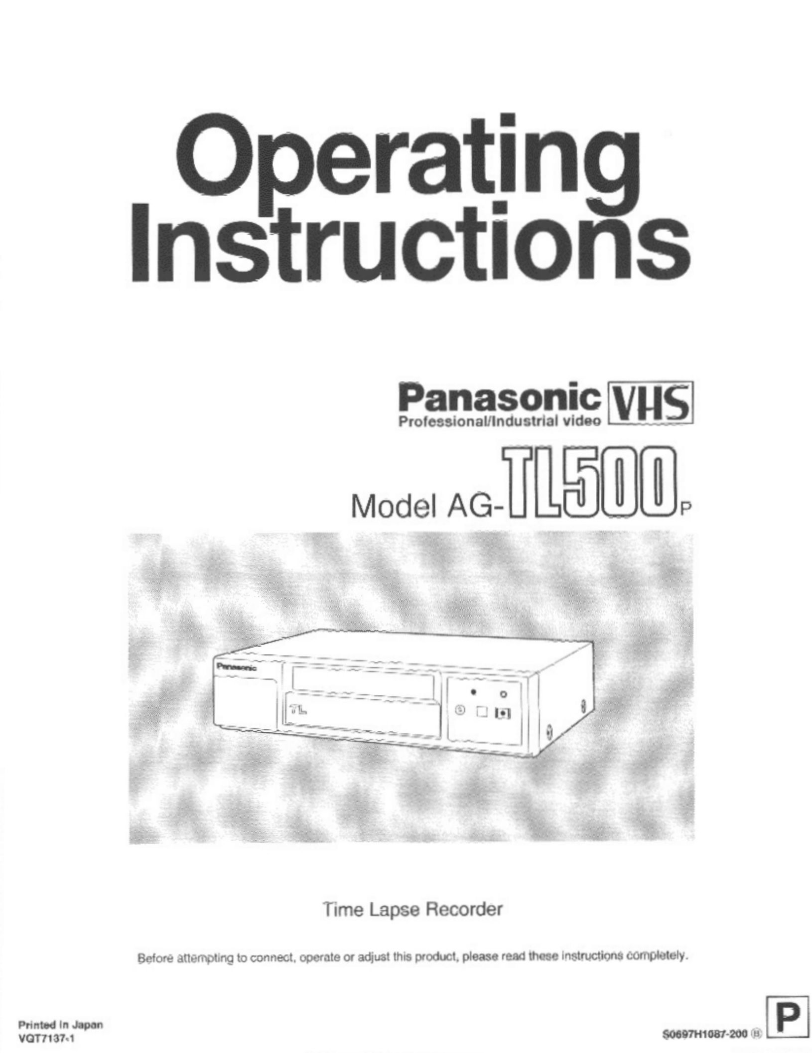 Panasonic AG-TL500 VCR User Manual