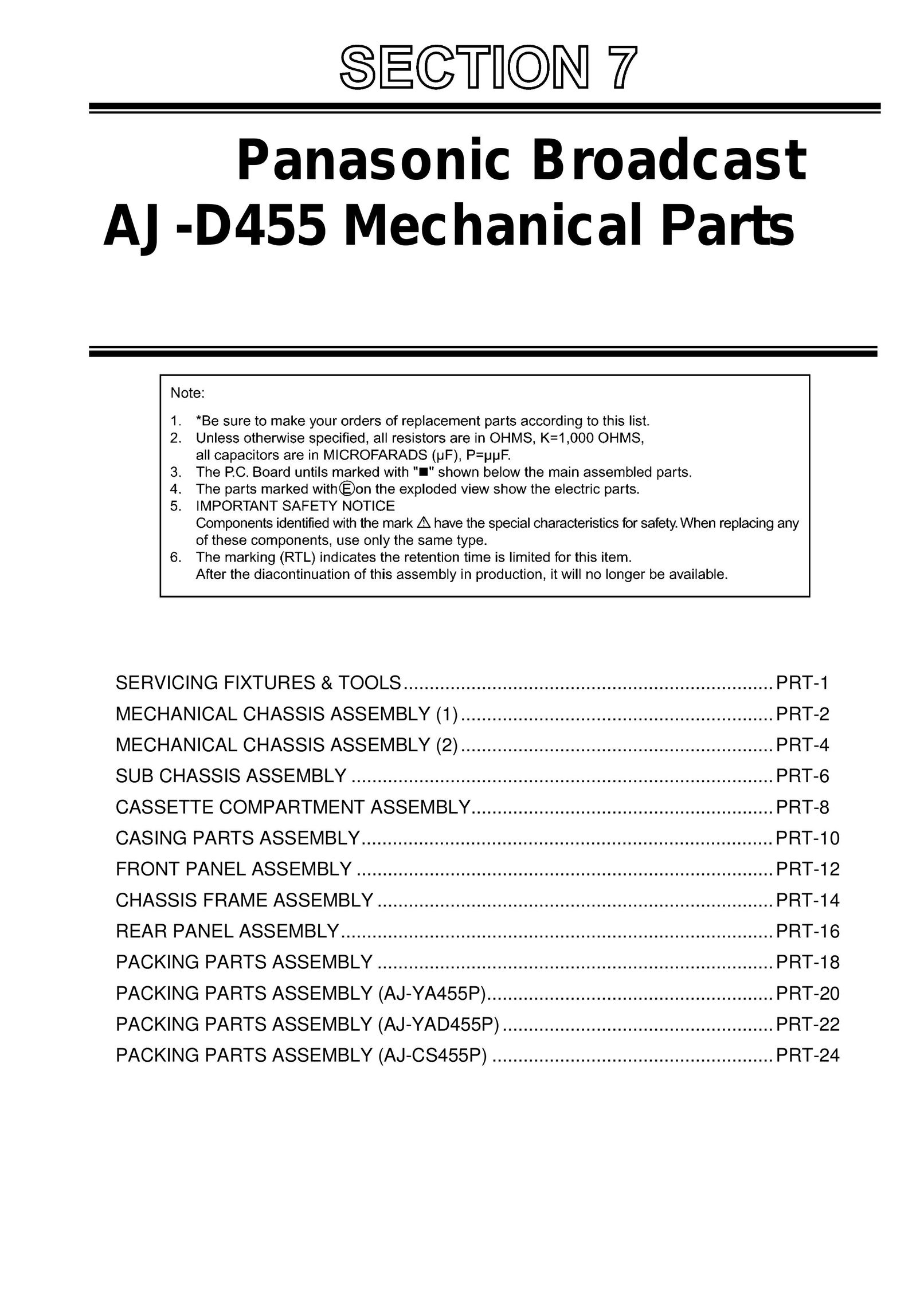 Panasonic AJ-D455 VCR User Manual