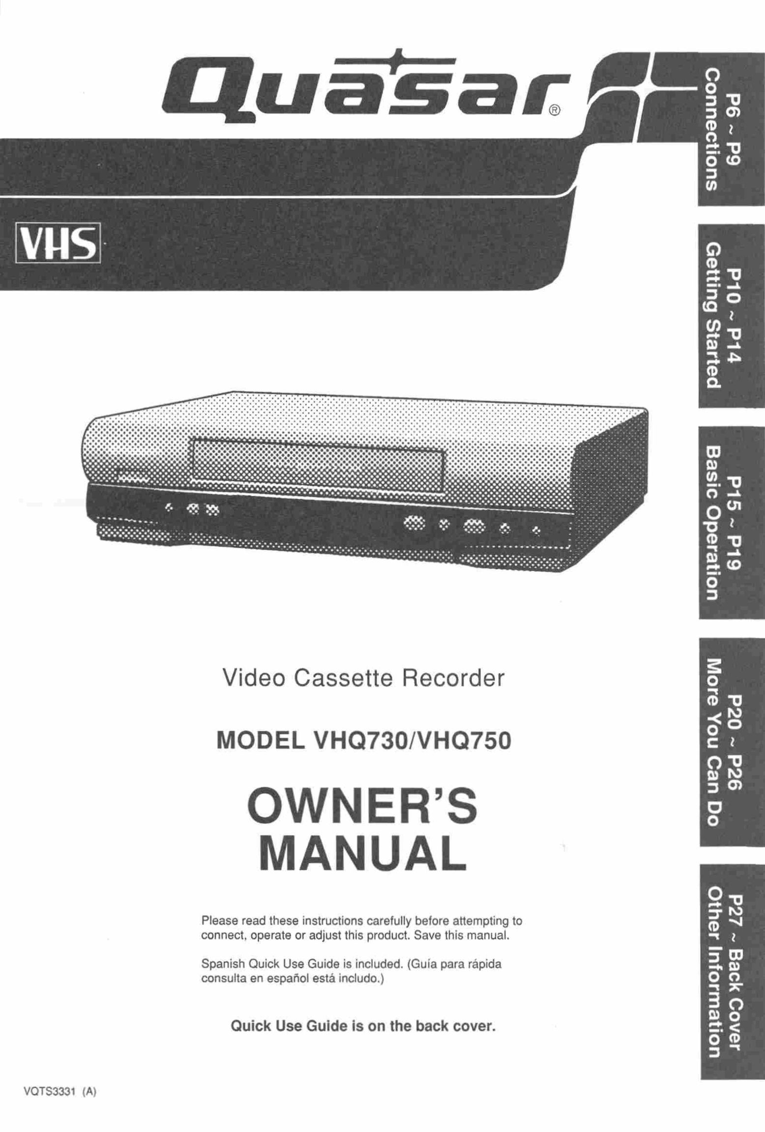 Quasar VHQ730 VCR User Manual