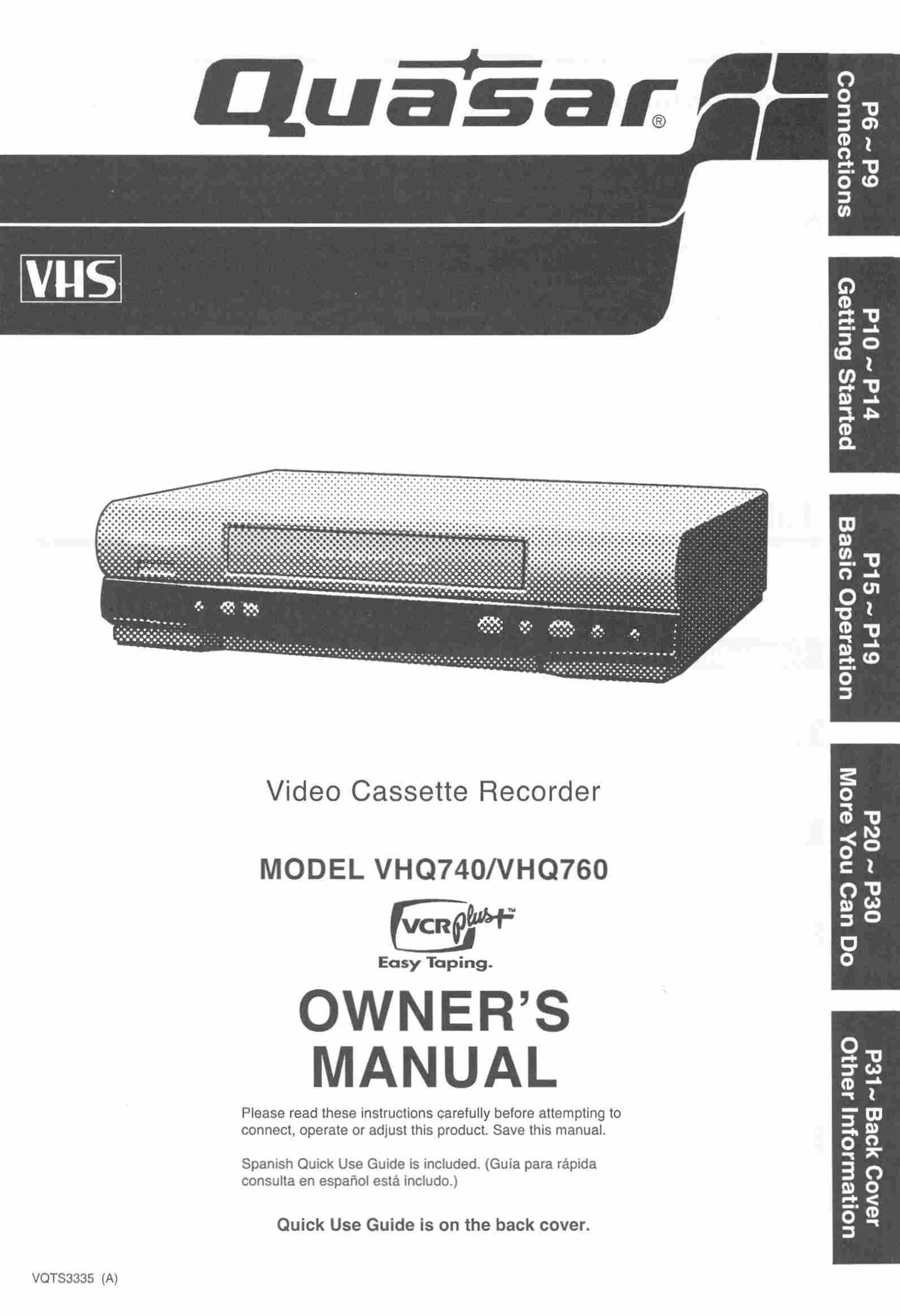 Quasar VHQ740 VCR User Manual