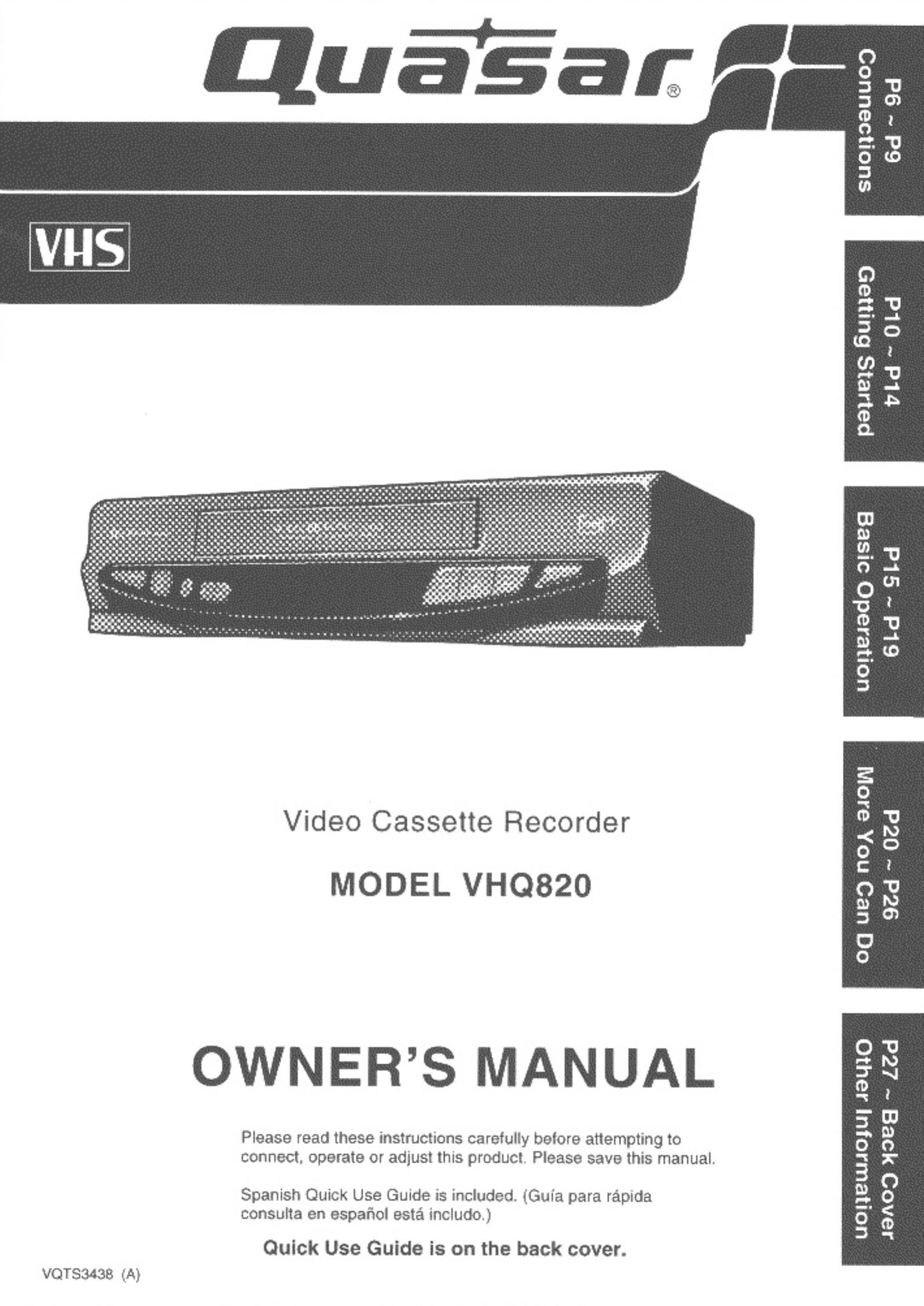 Quasar VHQ820 VCR User Manual