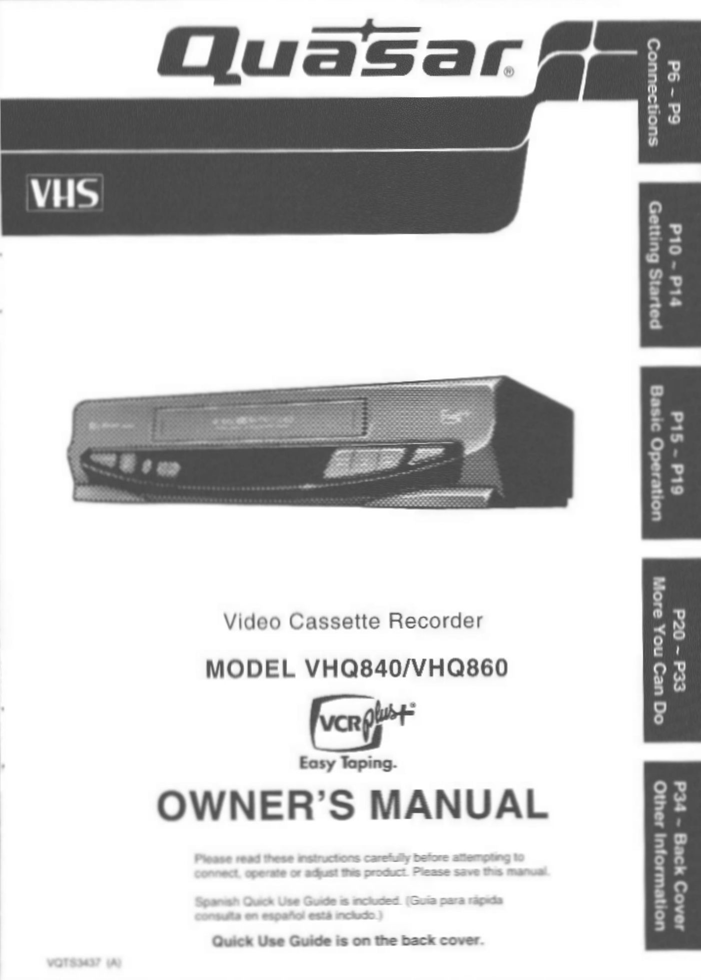 Quasar VHQ860 VCR User Manual
