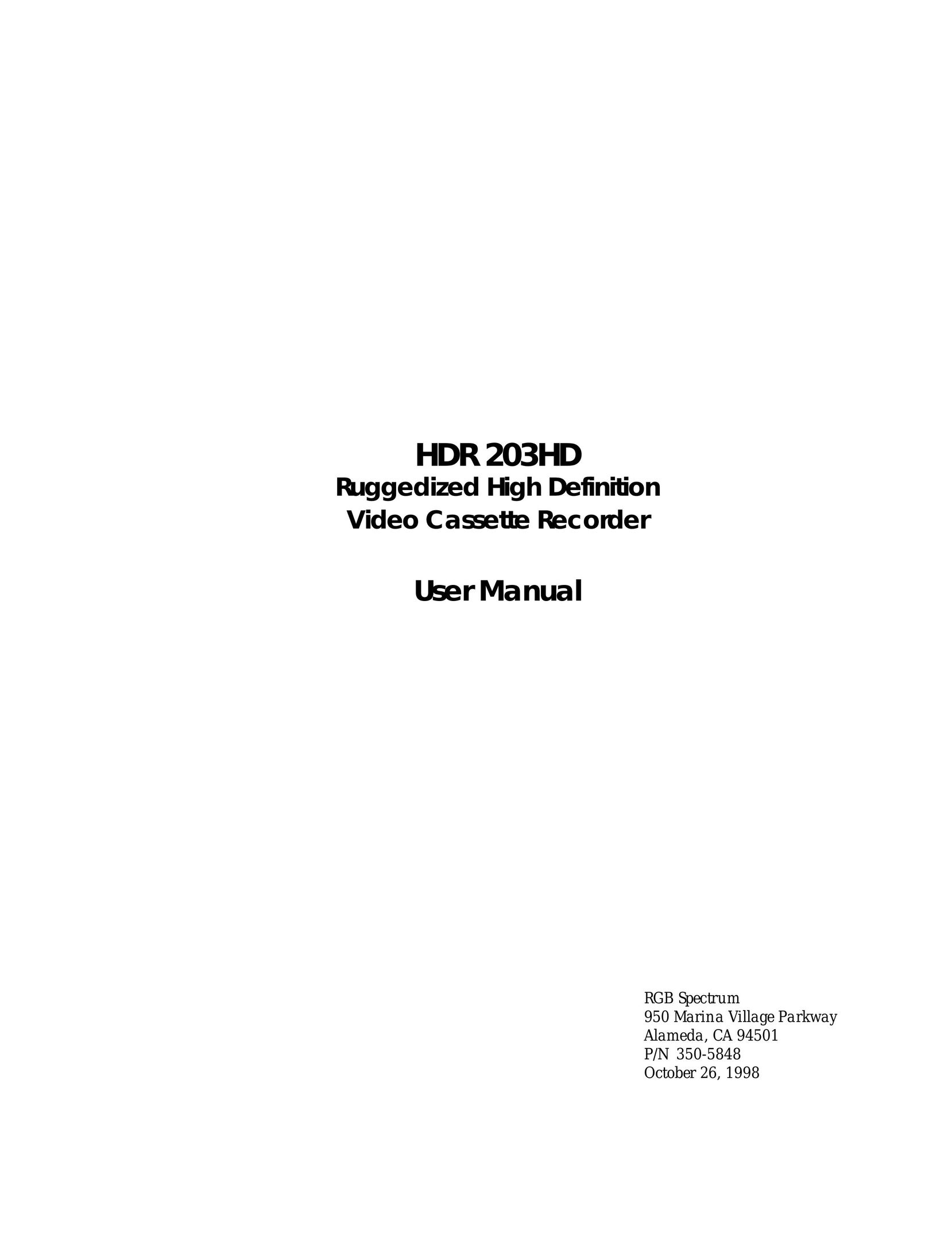 RGB Spectrum HDR 203HD VCR User Manual
