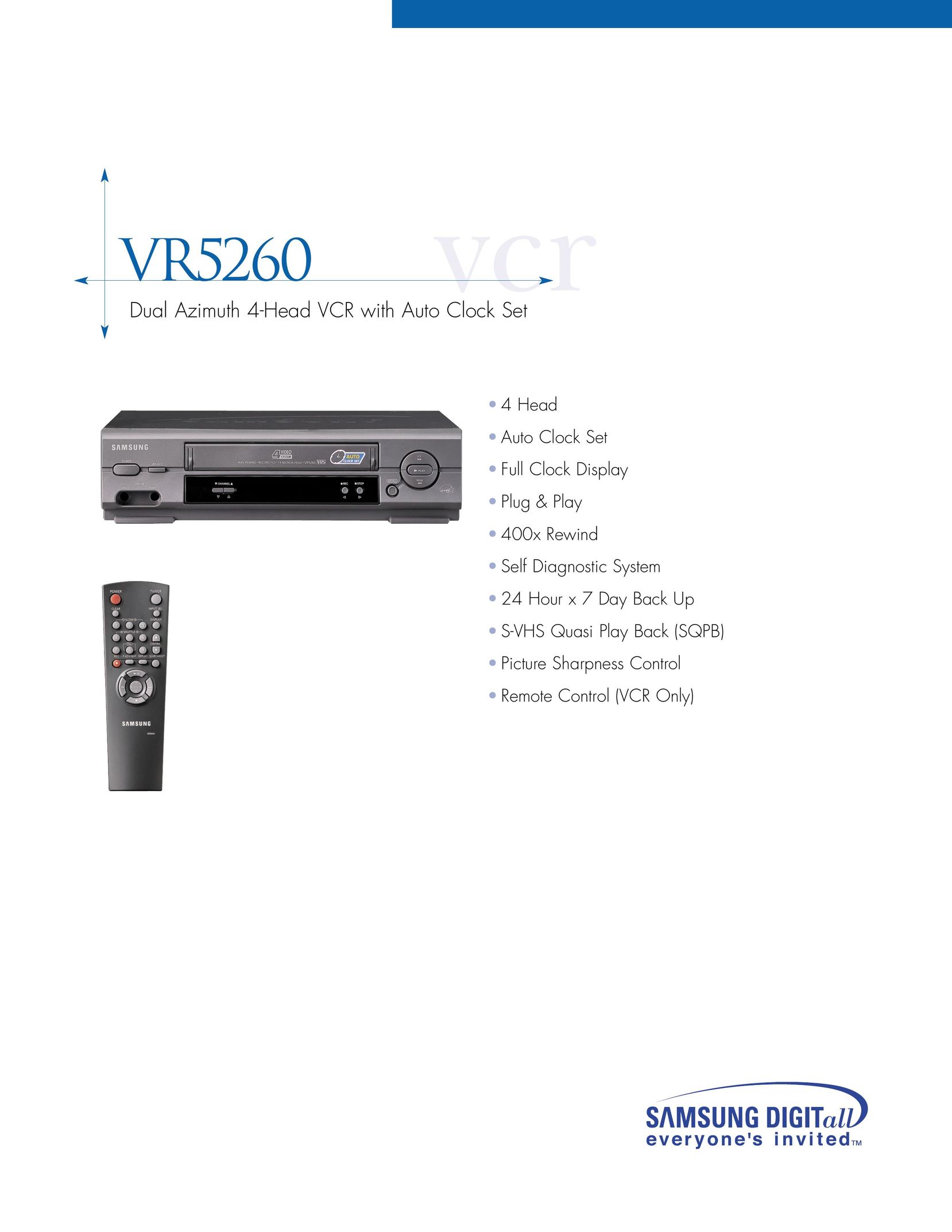 Samsung VR5260 VCR User Manual
