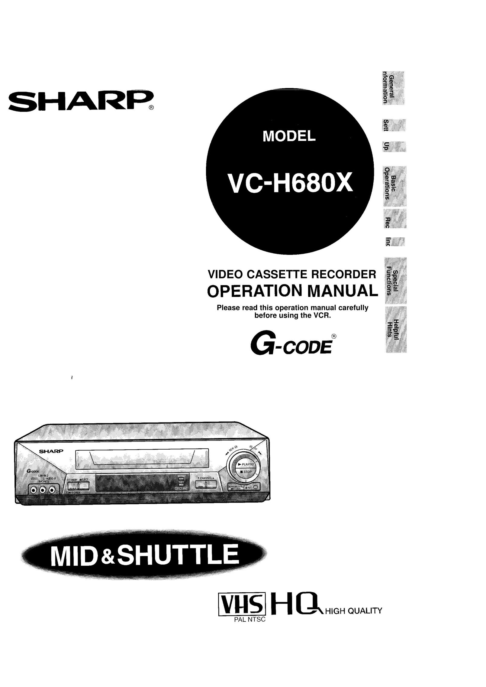 Sharp VC-H680X VCR User Manual