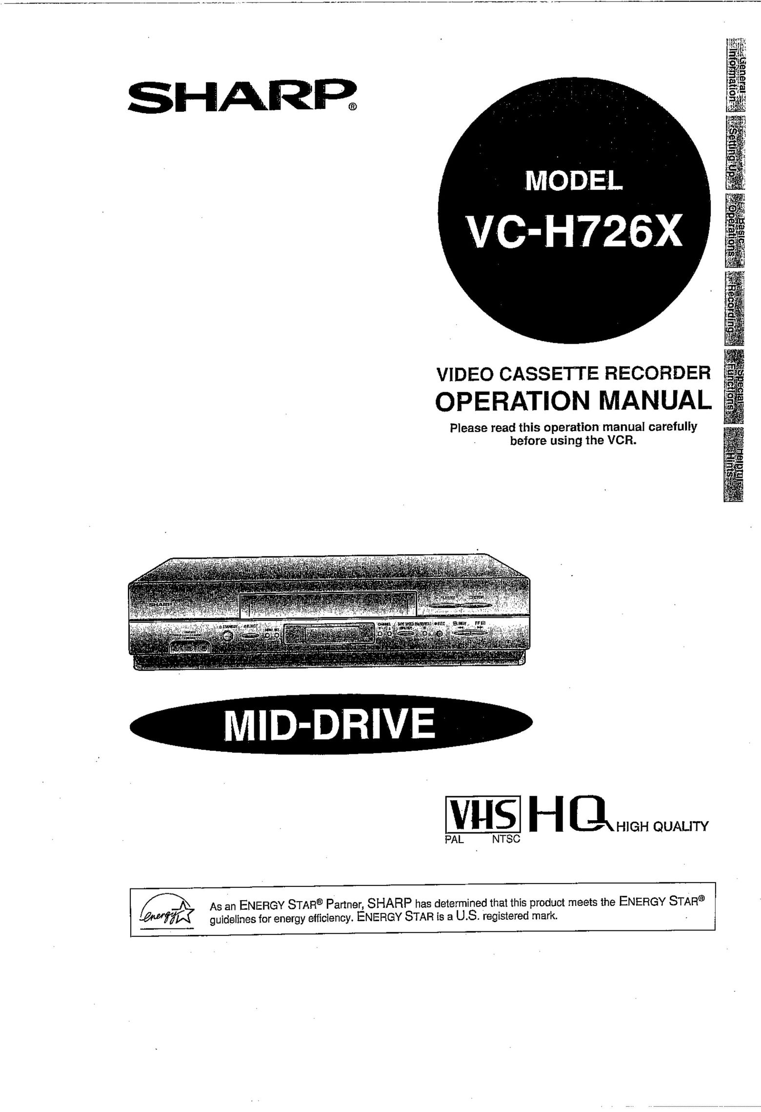 Sharp VC-H726X VCR User Manual