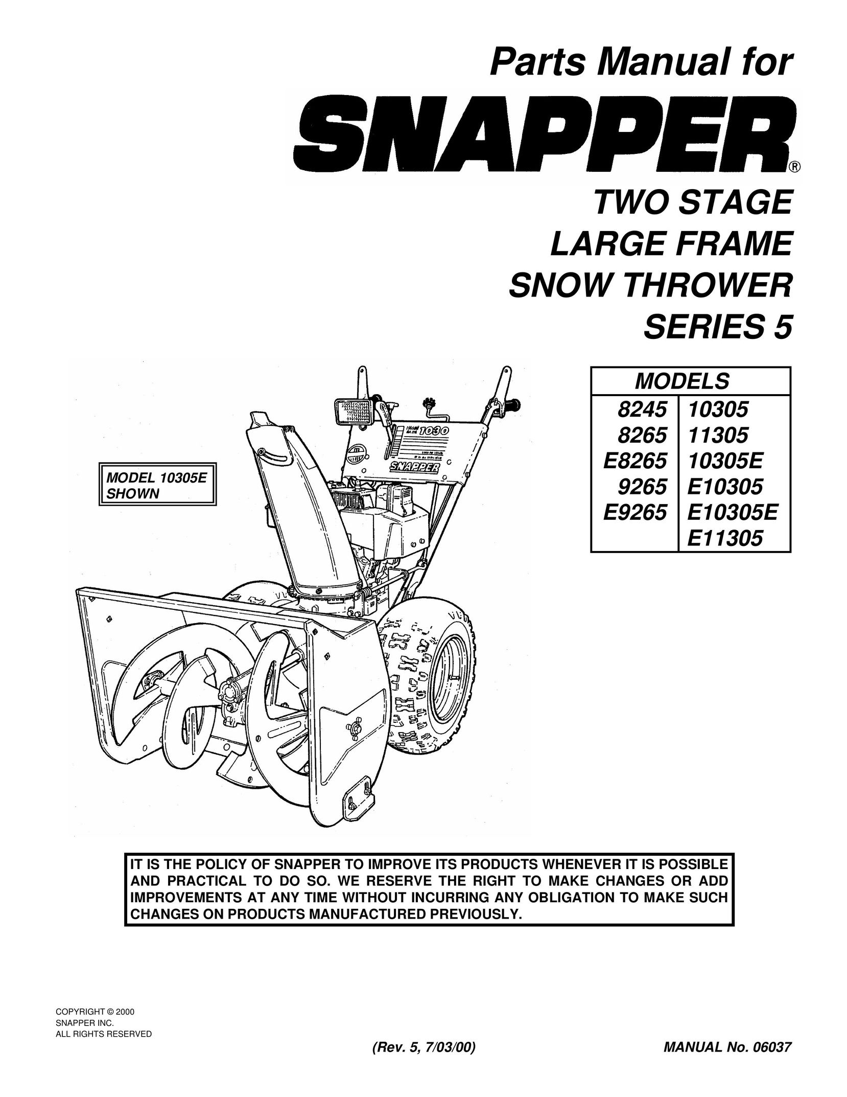 Snapper E10305 VCR User Manual