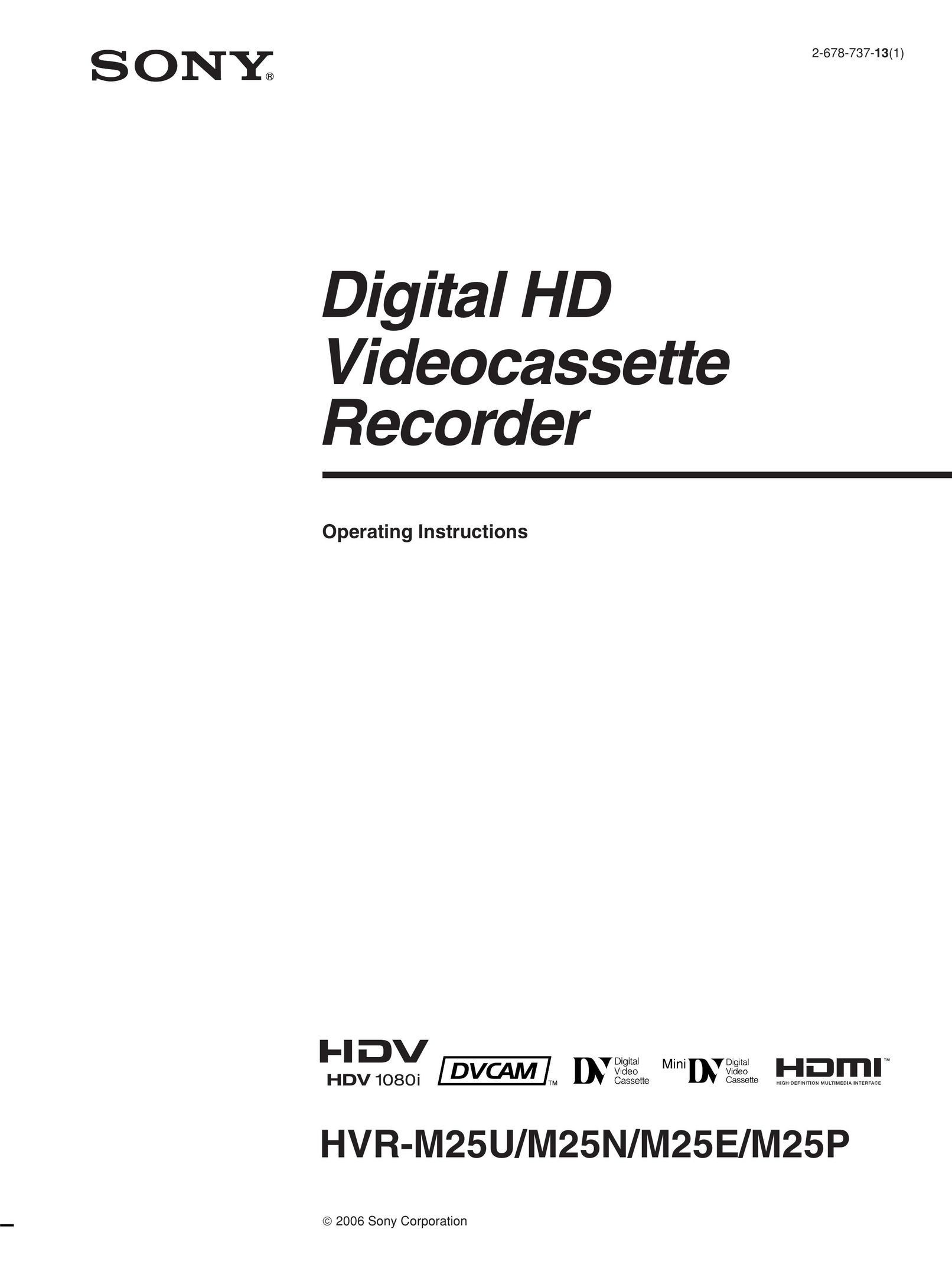 Sony 2-678-737-13(1) VCR User Manual