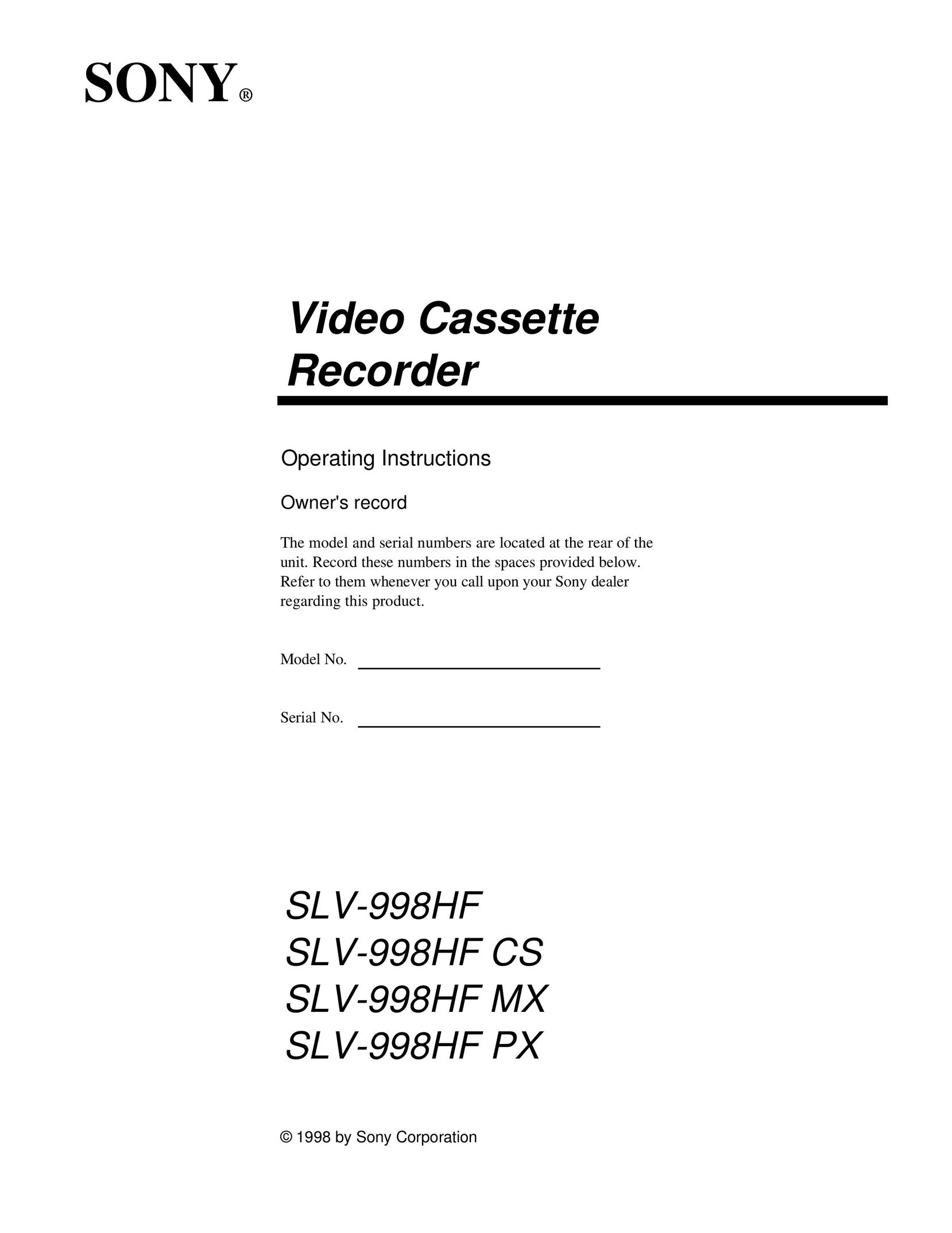 Sony CS SLV-998HF MX VCR User Manual