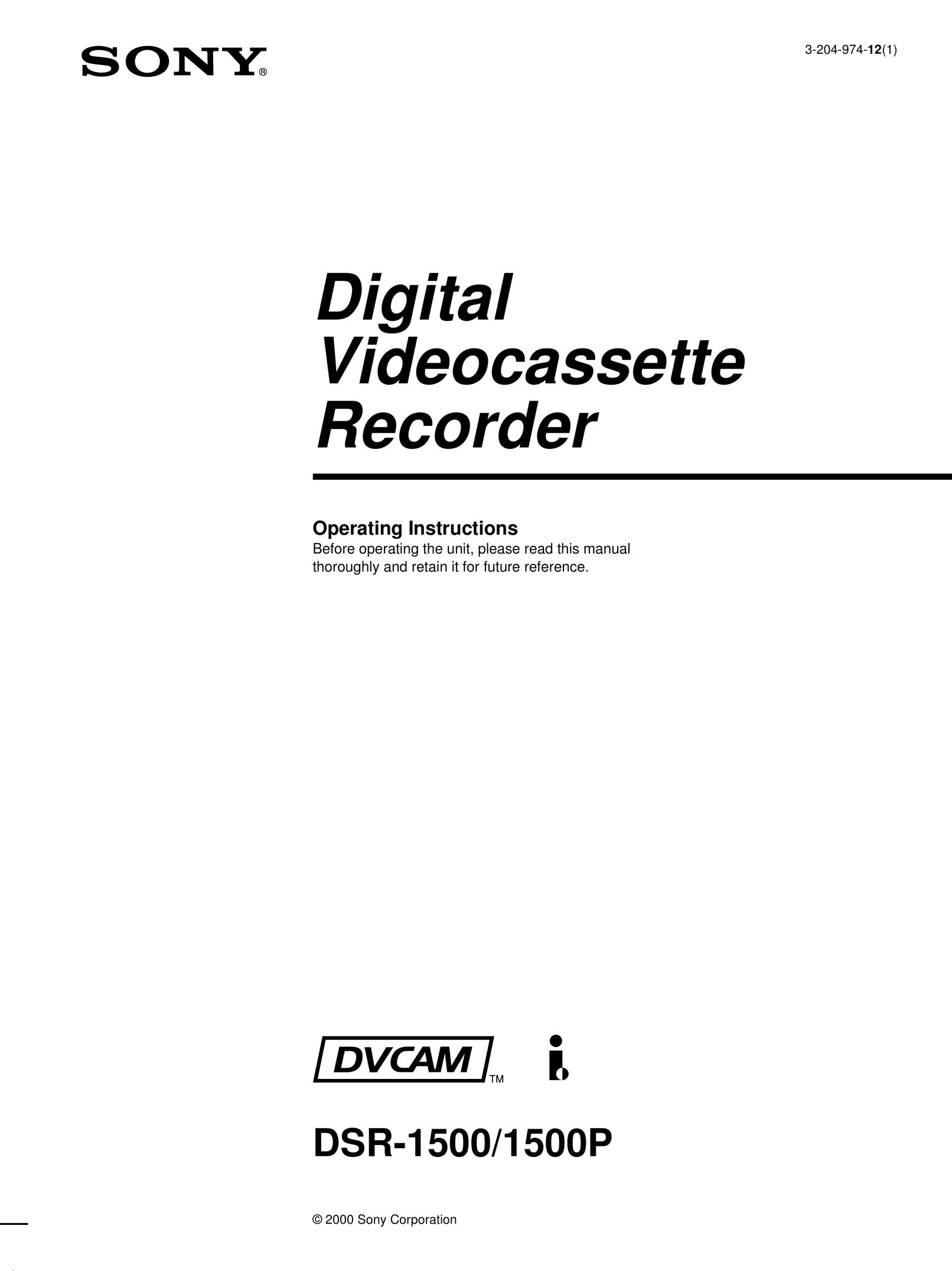 Sony DSR-1500 VCR User Manual