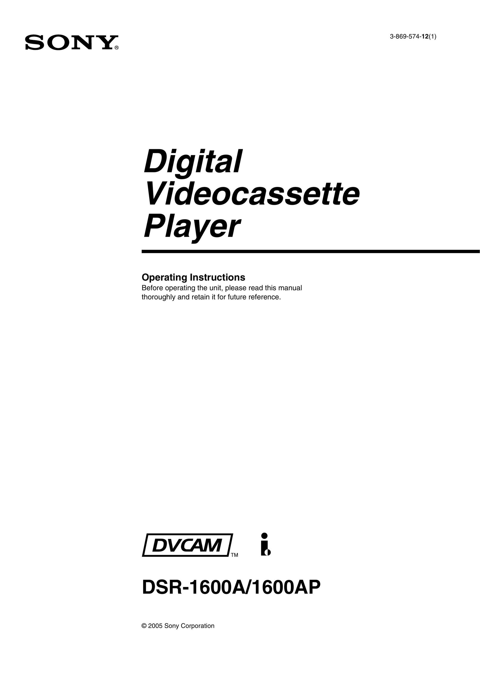 Sony DSR-1600A VCR User Manual
