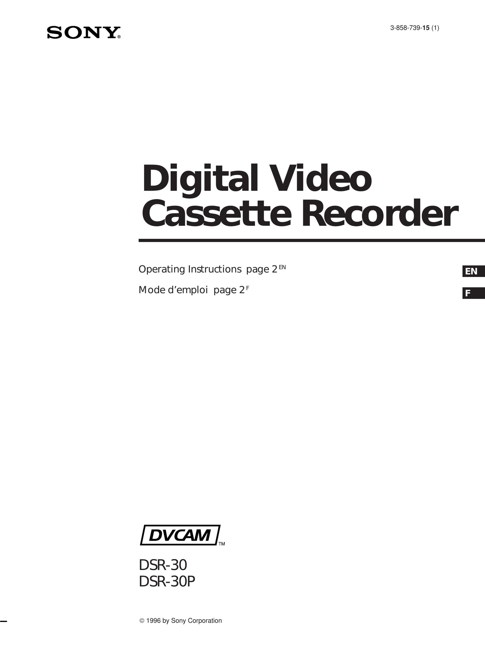 Sony DSR-30 VCR User Manual