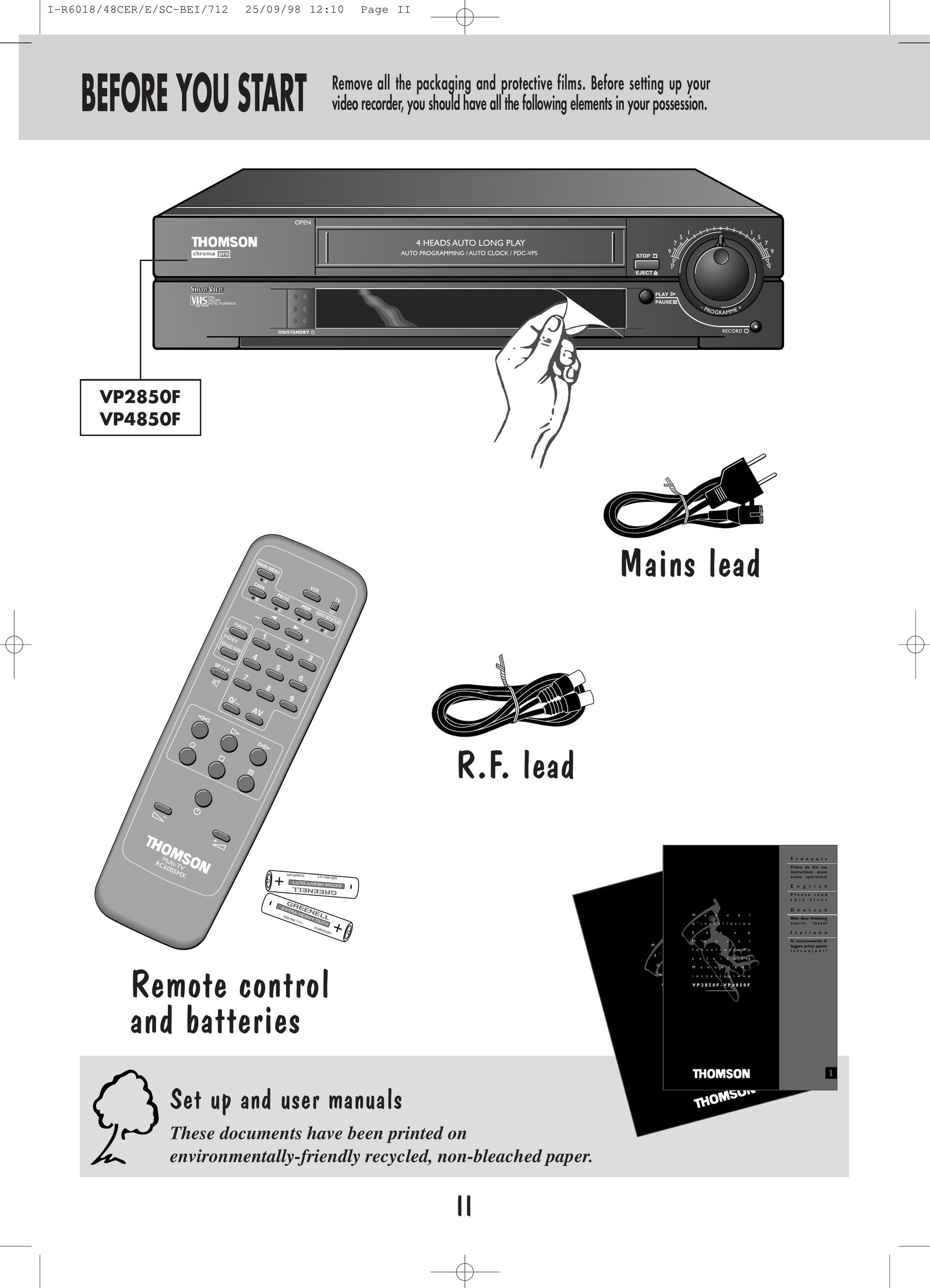 Technicolor - Thomson VP4850F VCR User Manual