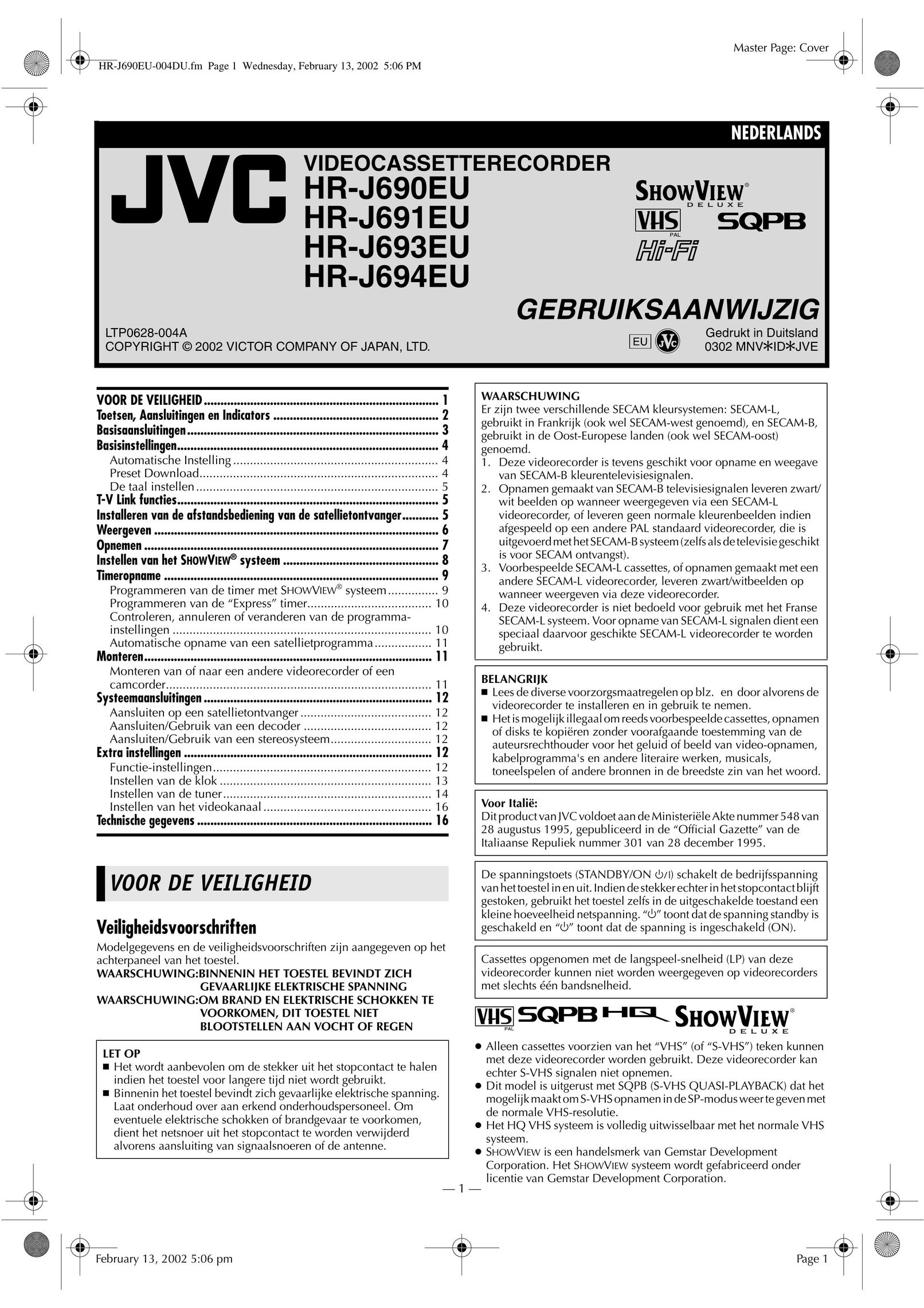 Victor HR-J691EU VCR User Manual