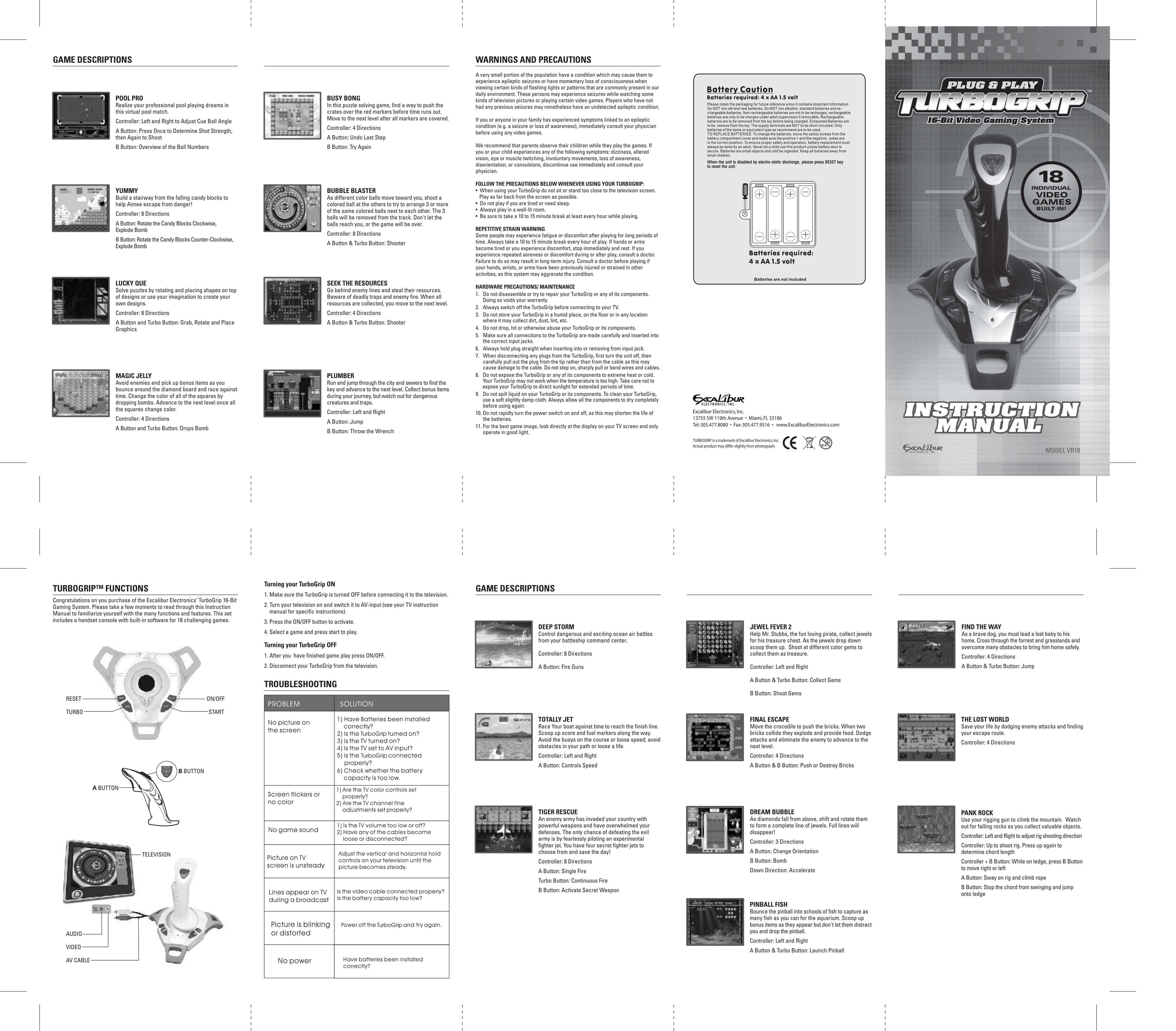 Excalibur electronic VR18 Handheld Game System User Manual