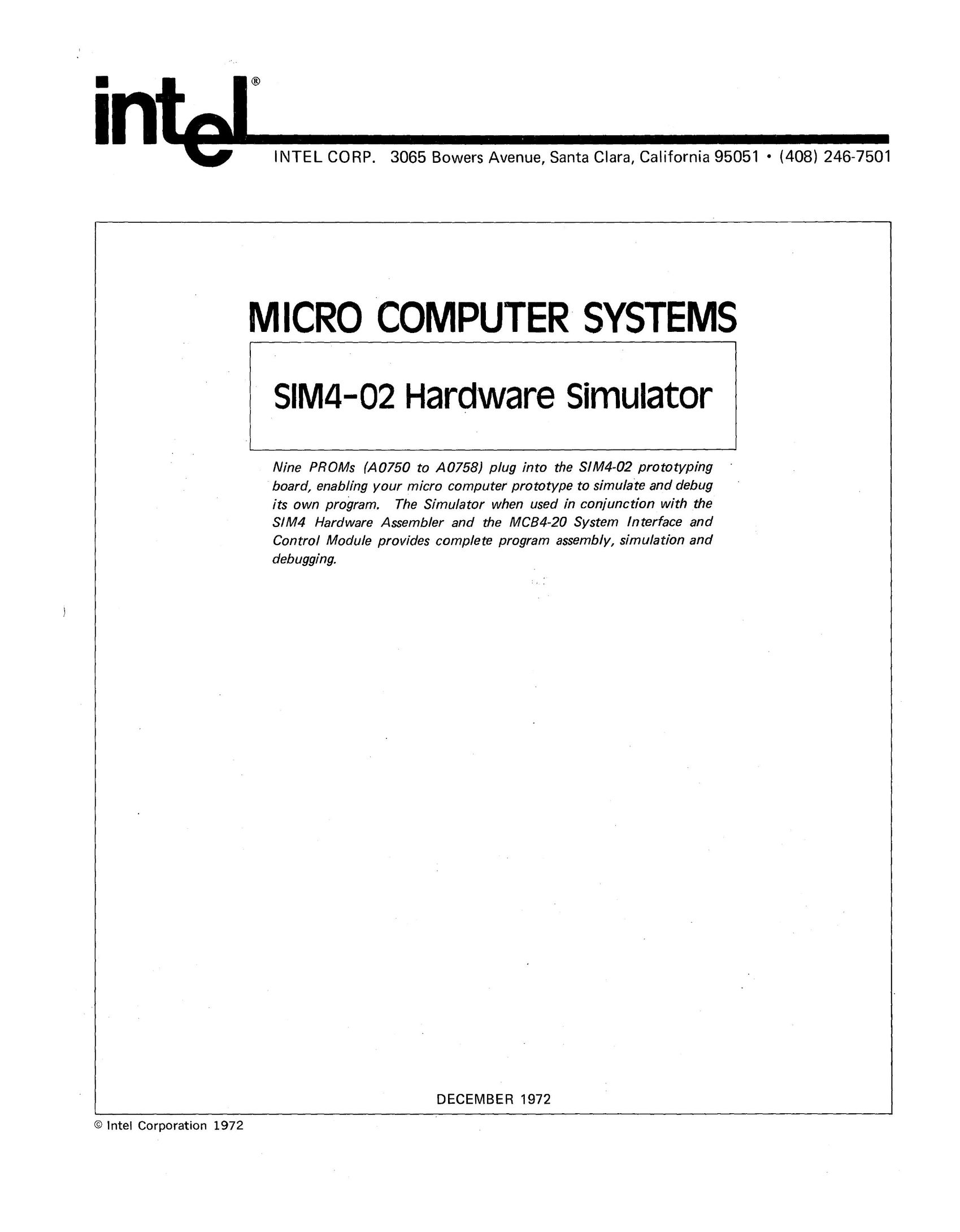 Intel SIM4-02 Handheld Game System User Manual