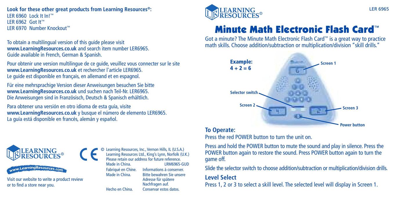 Learning Resources LER 6962 Handheld Game System User Manual
