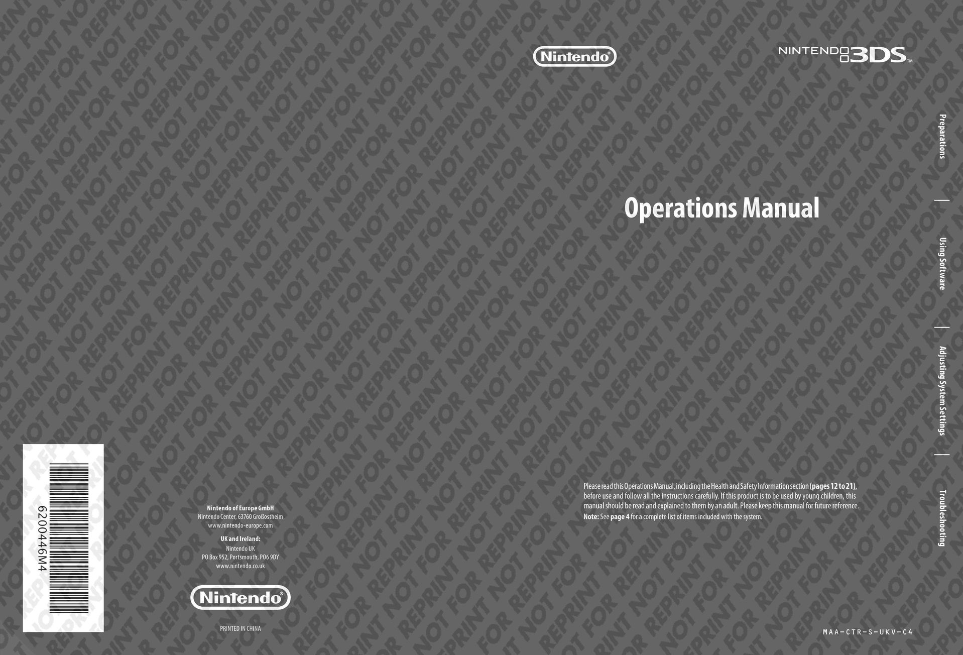 Nintendo CTR-001 Handheld Game System User Manual