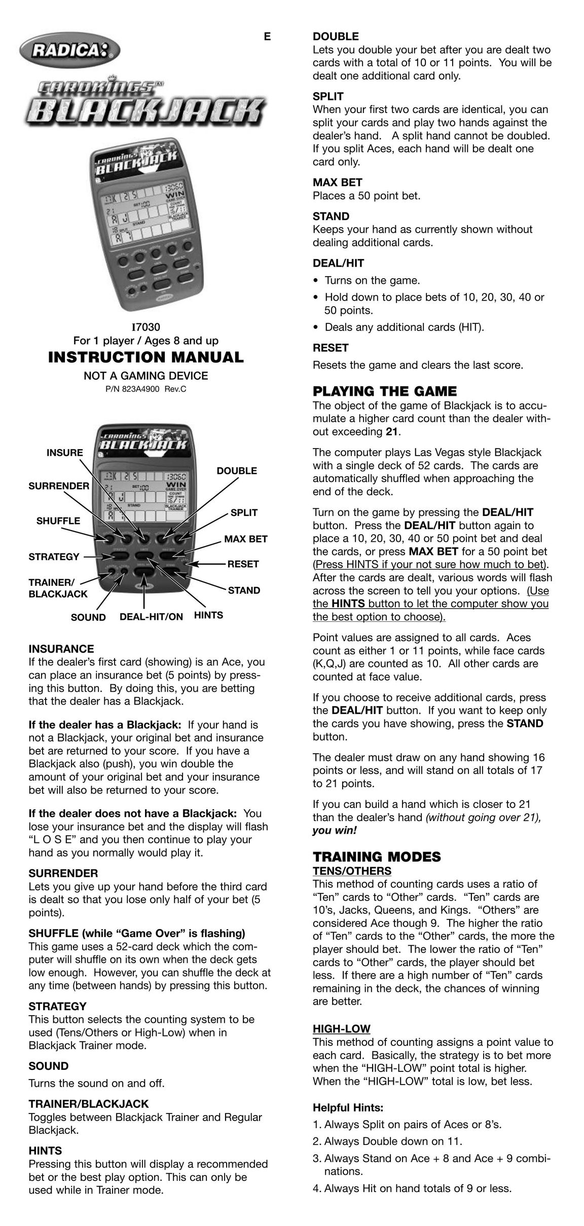 Radica Games 17030 Handheld Game System User Manual