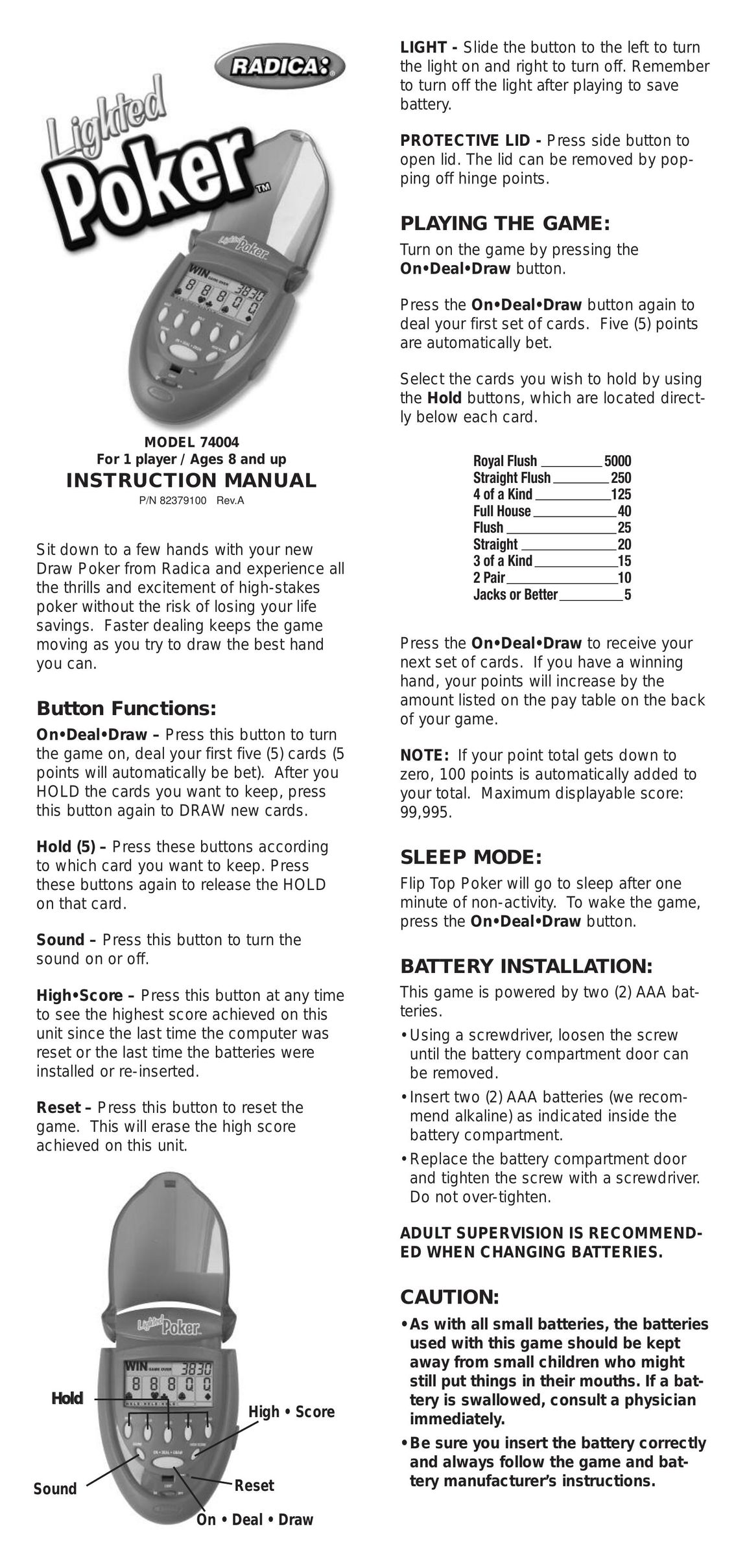 Radica Games 74004 Handheld Game System User Manual