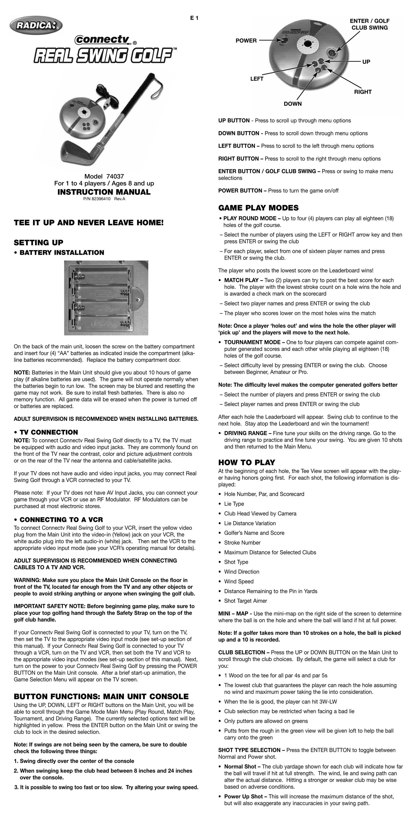 Radica Games 74037 Handheld Game System User Manual