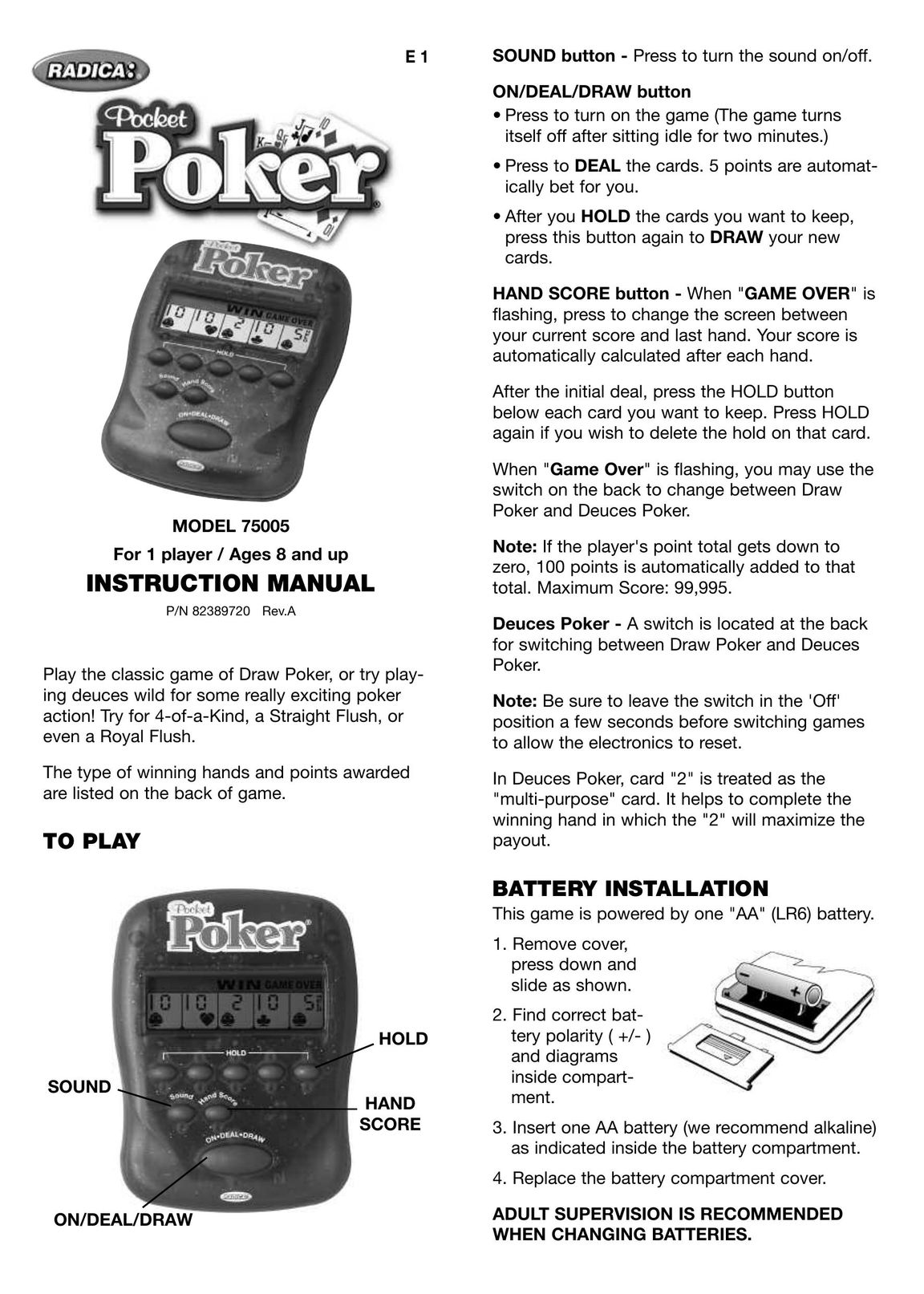 Radica Games 75005 Handheld Game System User Manual