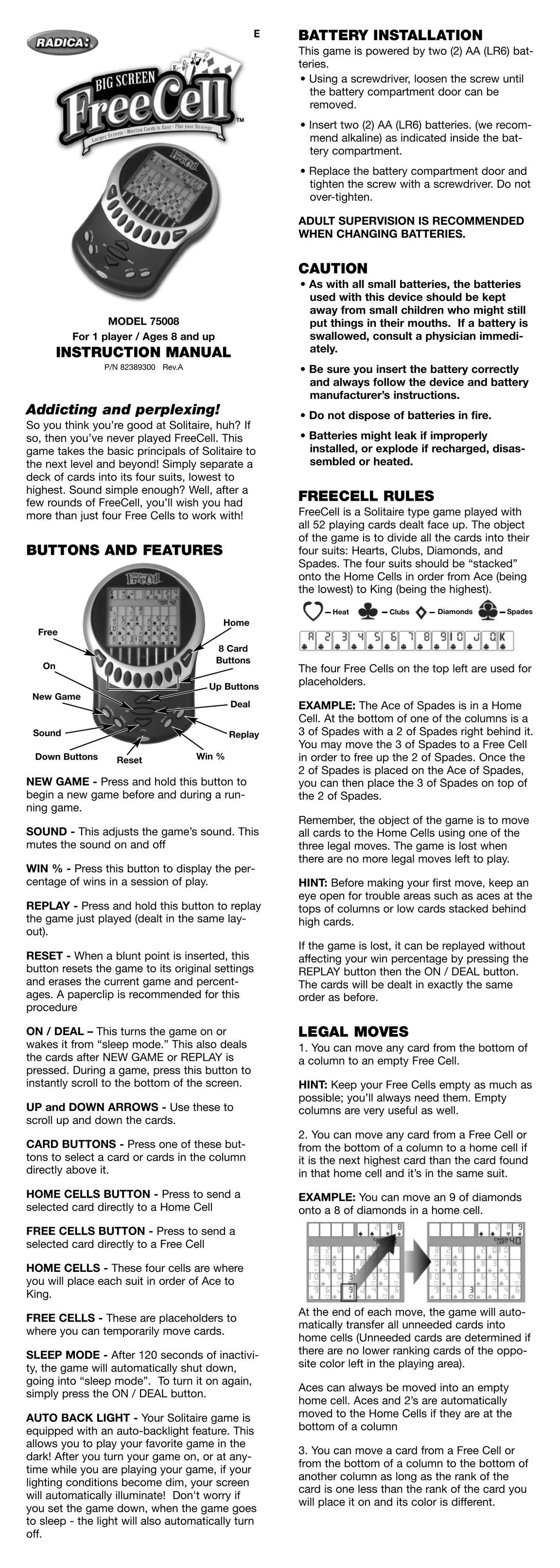 Radica Games 75008 Handheld Game System User Manual