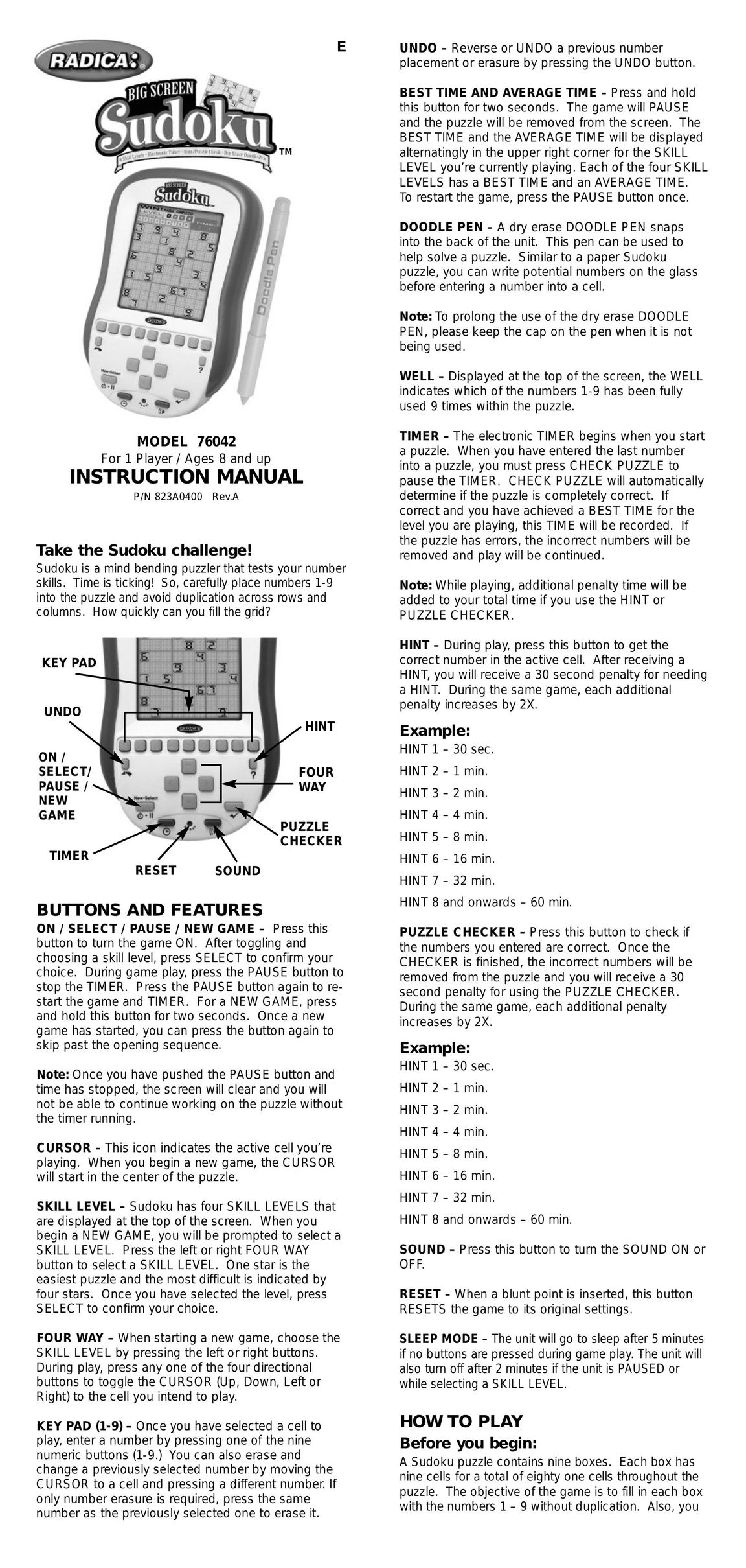 Radica Games 76042 Handheld Game System User Manual