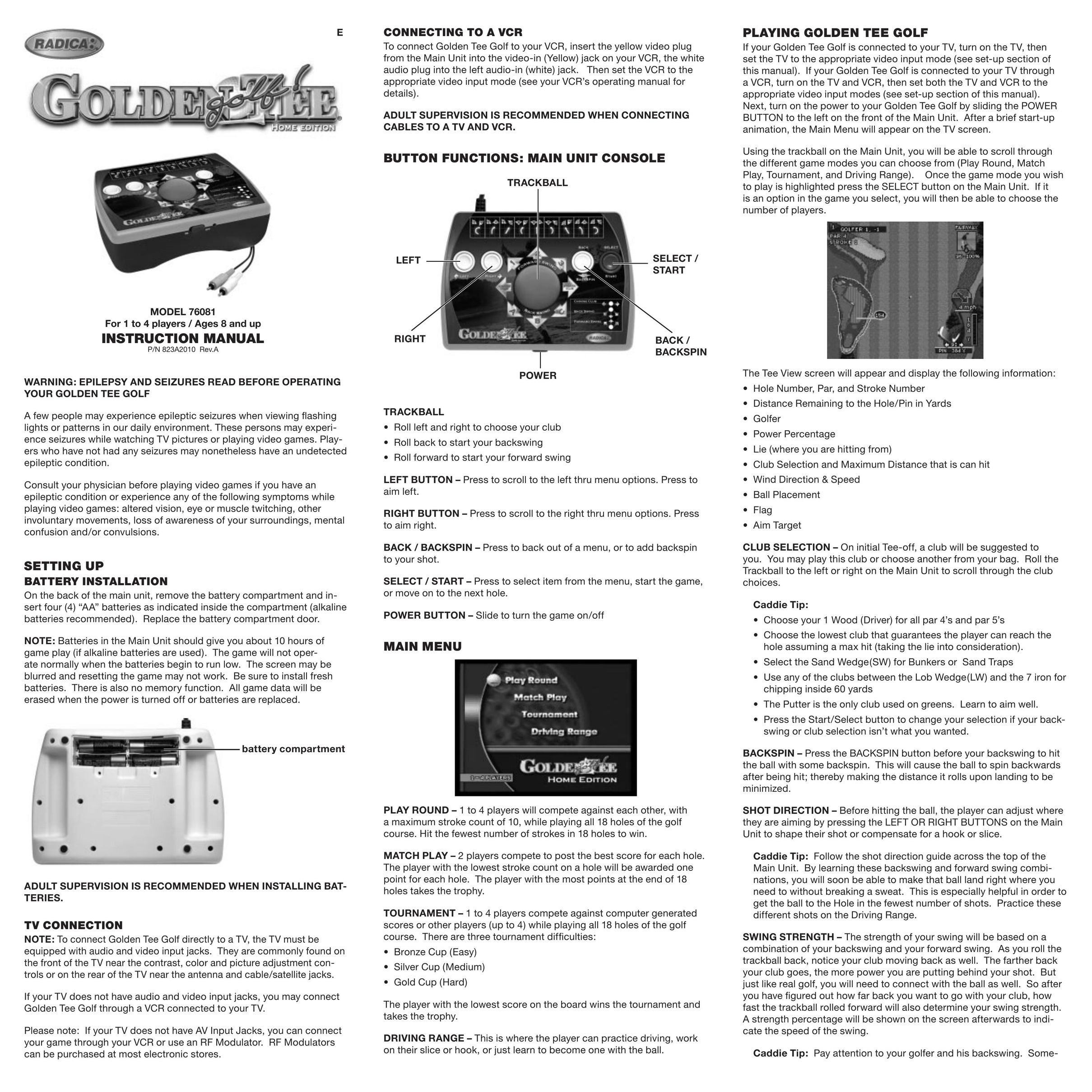 Radica Games 76061 Handheld Game System User Manual