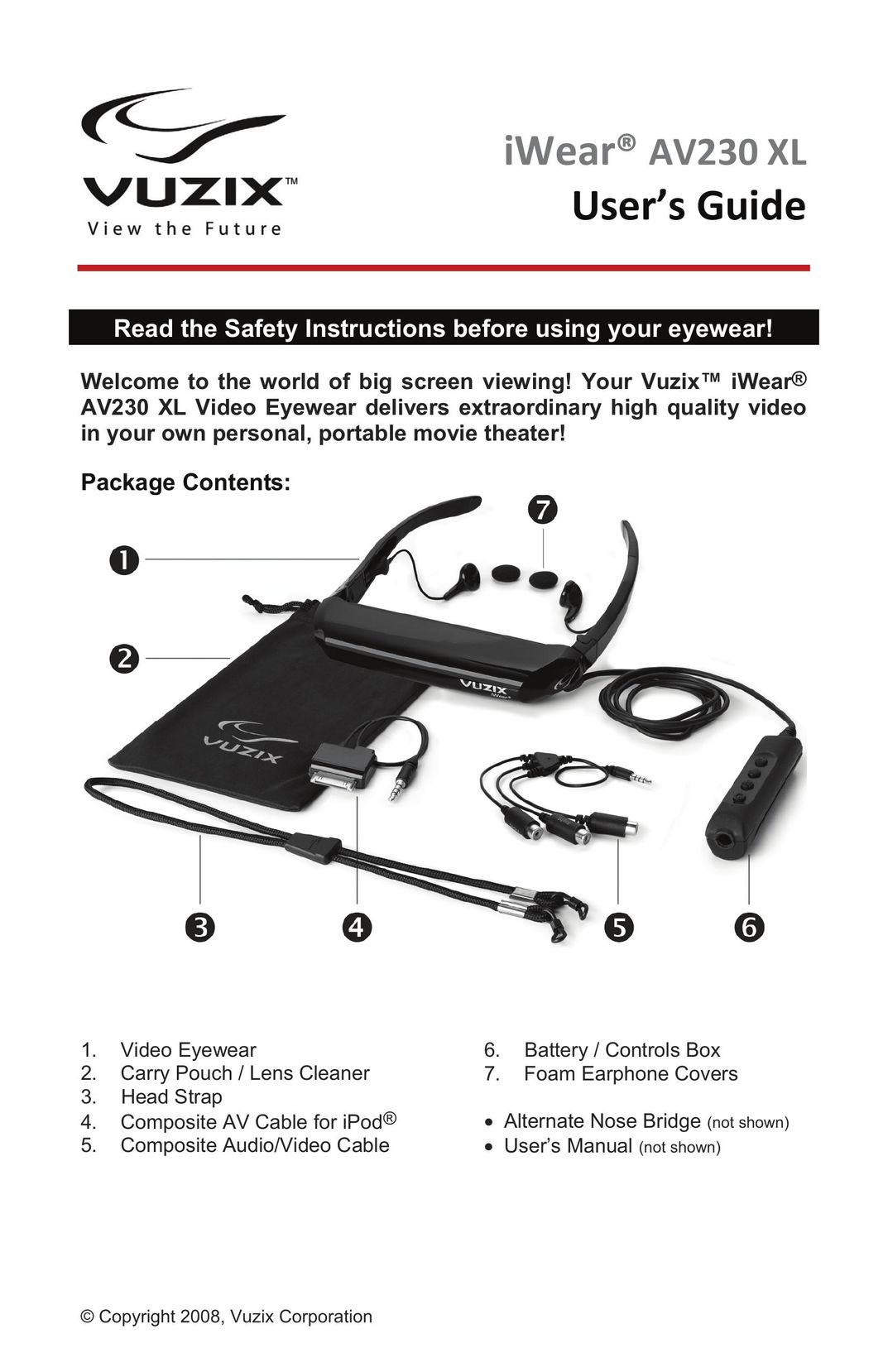 Vuzix AV230 XL Video Eyeware User Manual