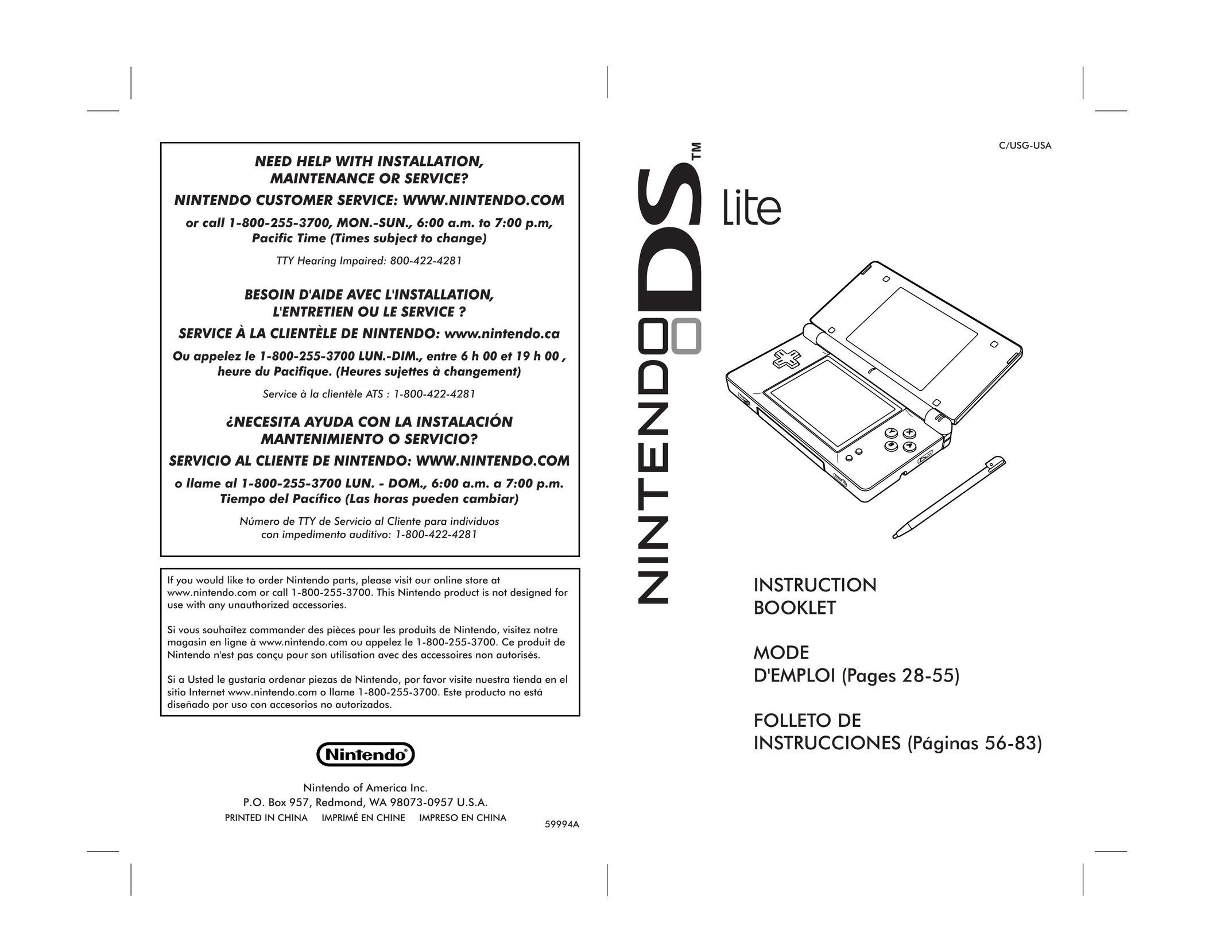 Nintendo DS Lite Video Game Console User Manual