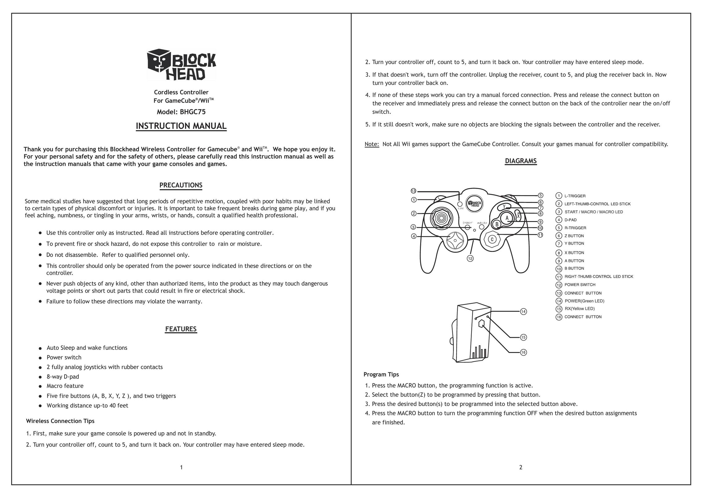 Blockhead BHGC75 Video Game Controller User Manual