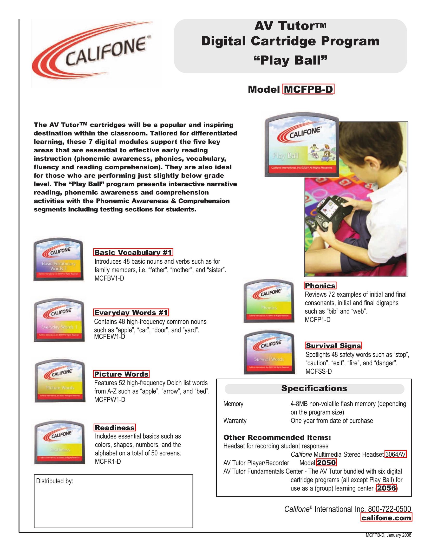 Califone MCFEW1-D Video Game Controller User Manual