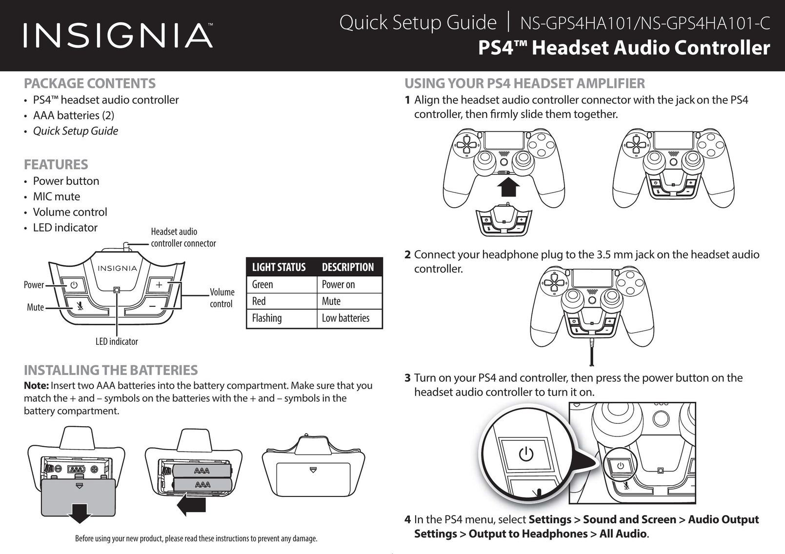 Insignia NS-GPS4HA101 Video Game Controller User Manual
