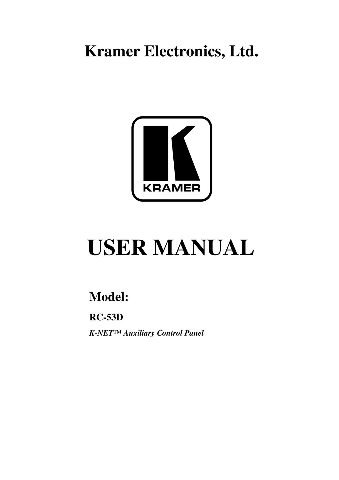 Kramer Electronics RC-53D Video Game Controller User Manual
