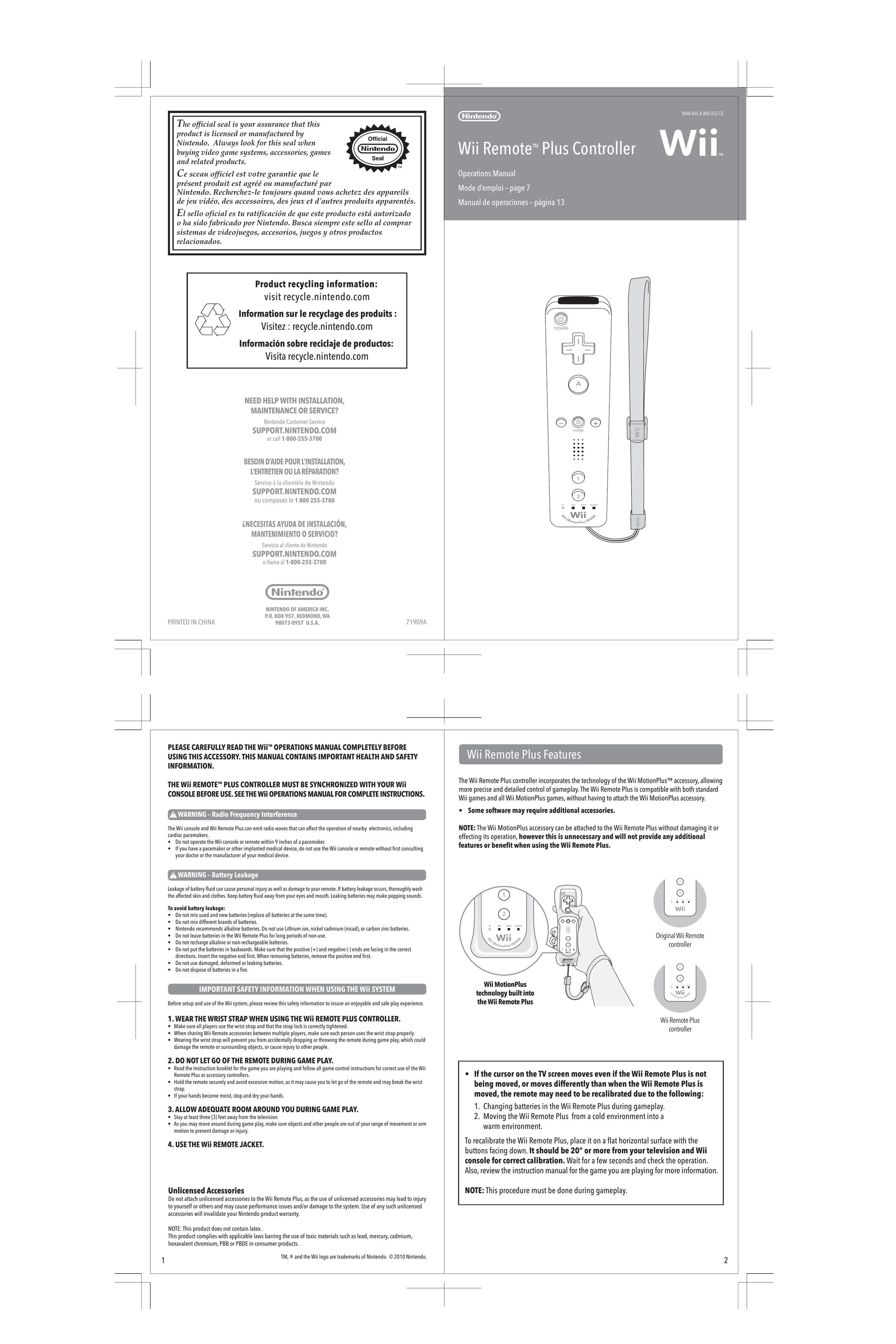 Nintendo MAA-RVL-A-WR-USZ-C0 Video Game Controller User Manual