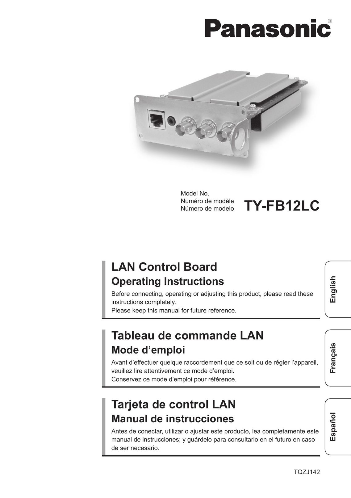 Panasonic TY-FB12LC Video Game Controller User Manual