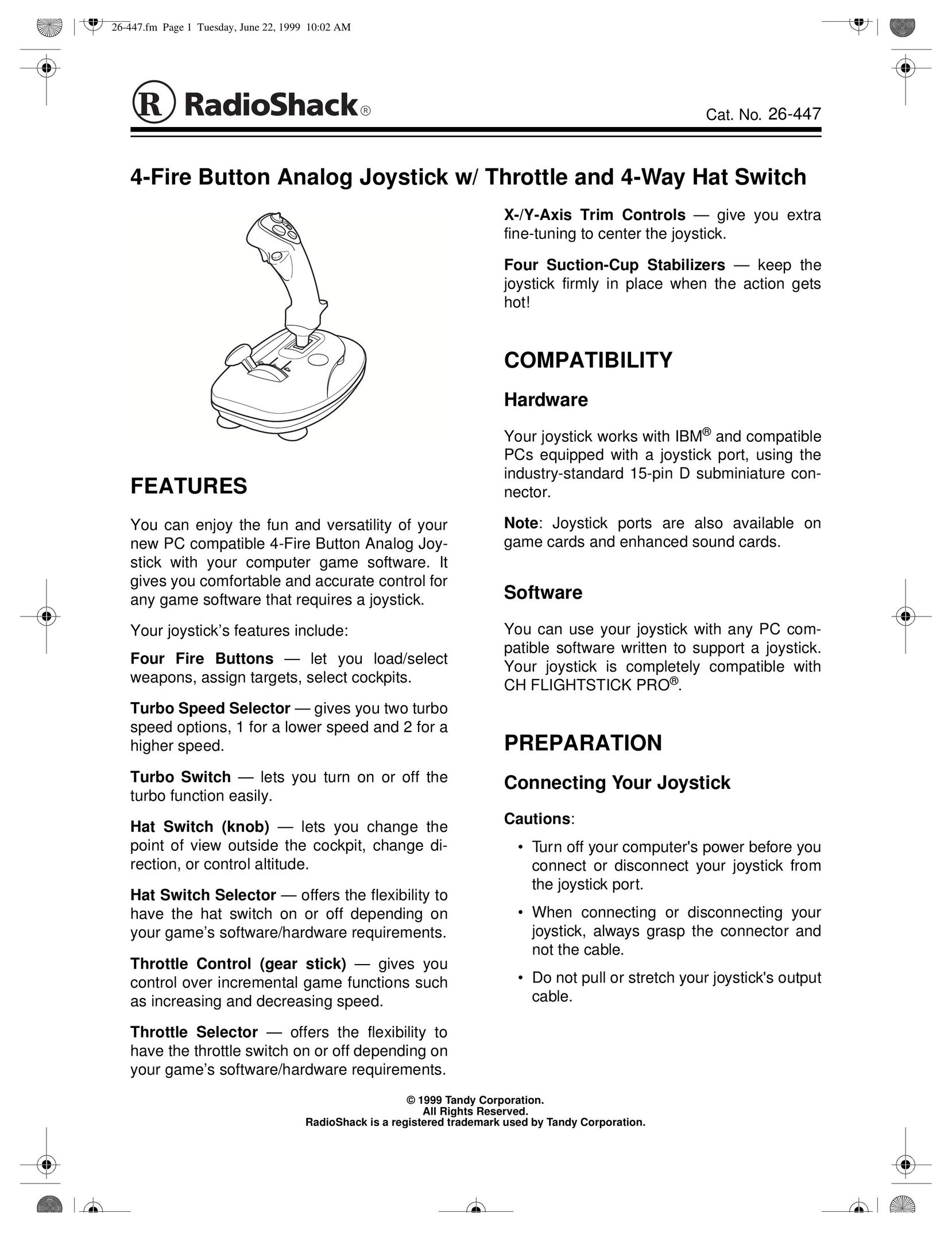 Radio Shack 26-447 Video Game Controller User Manual