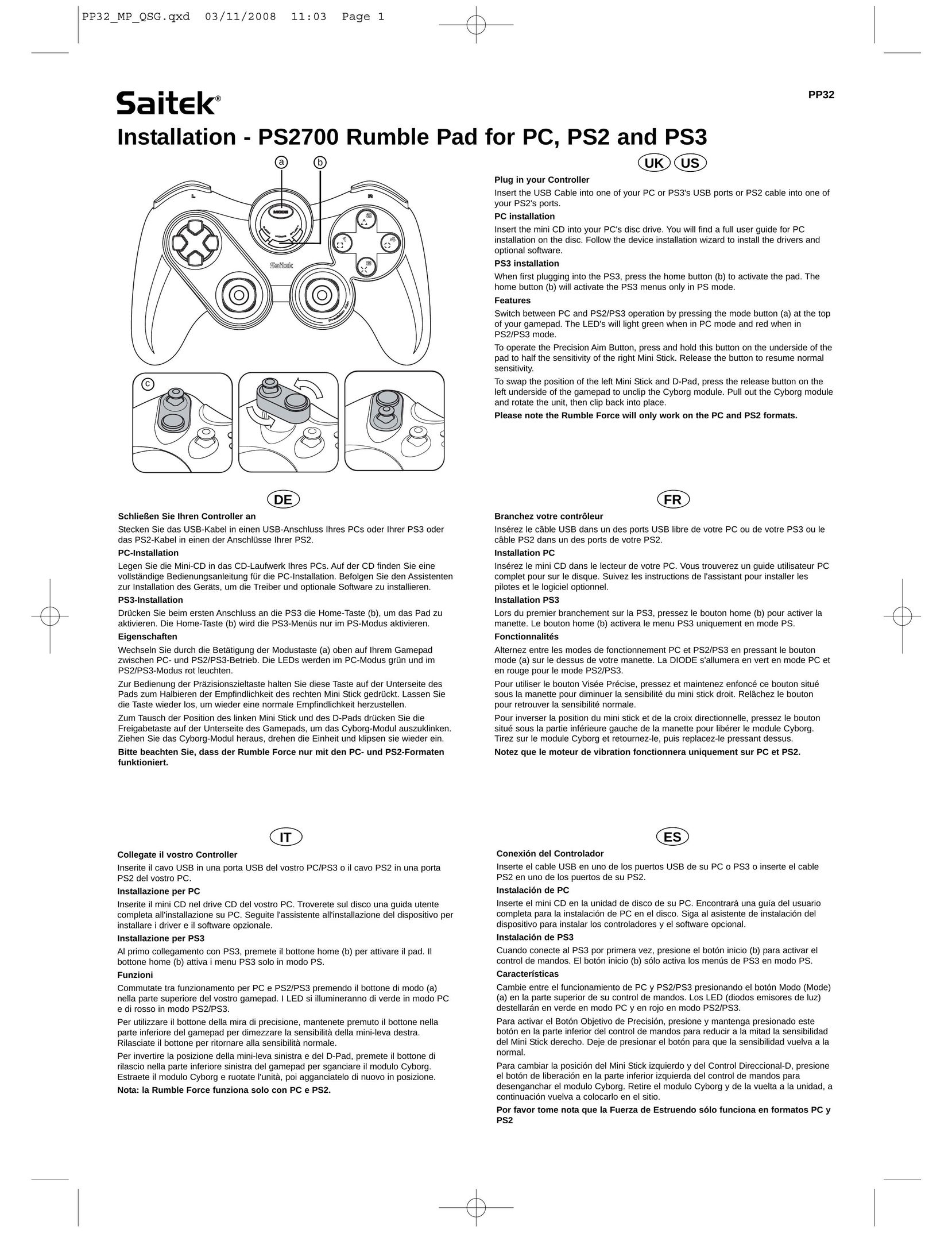 Saitek PS2700 Video Game Controller User Manual