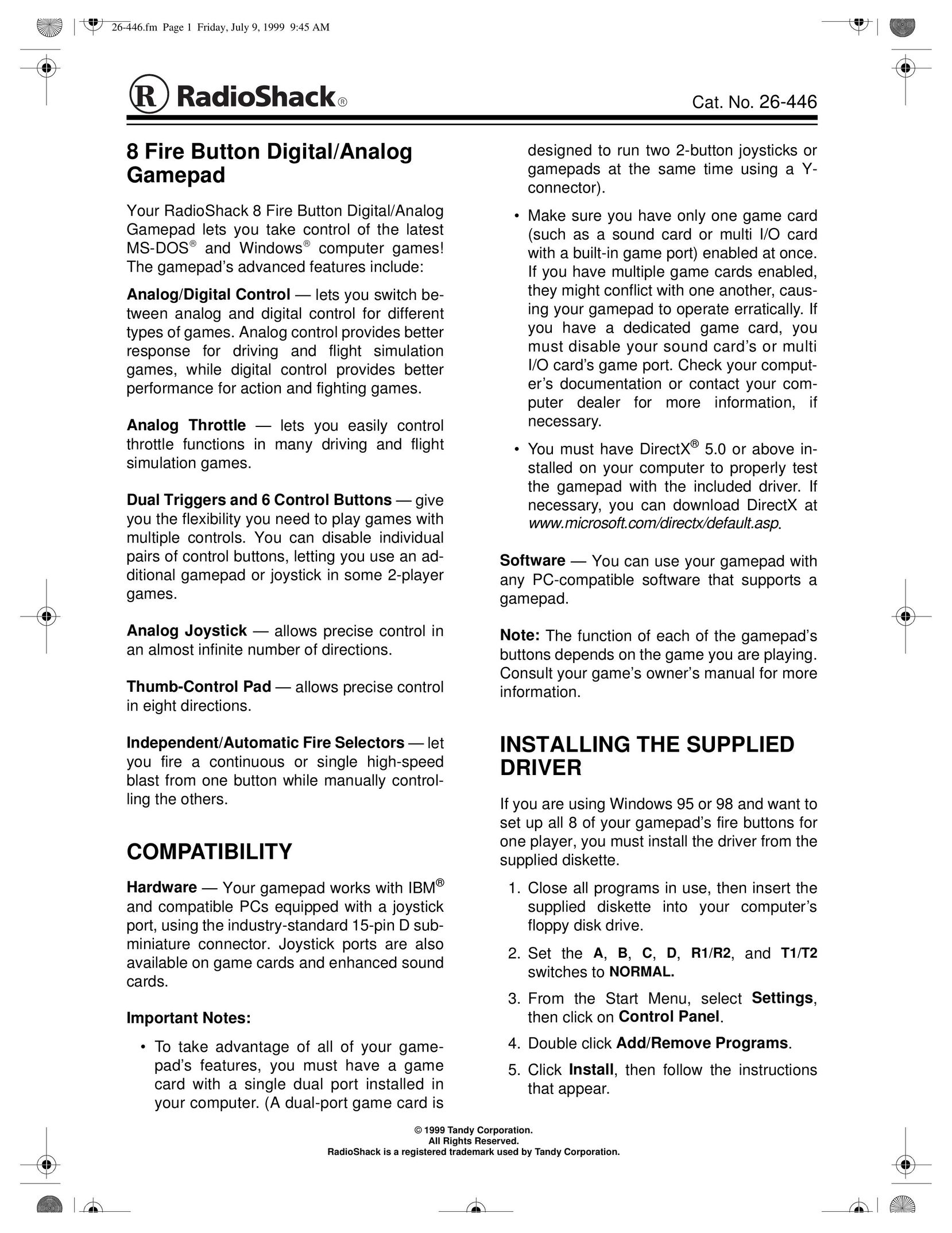 Samsung 26-446 Video Game Controller User Manual