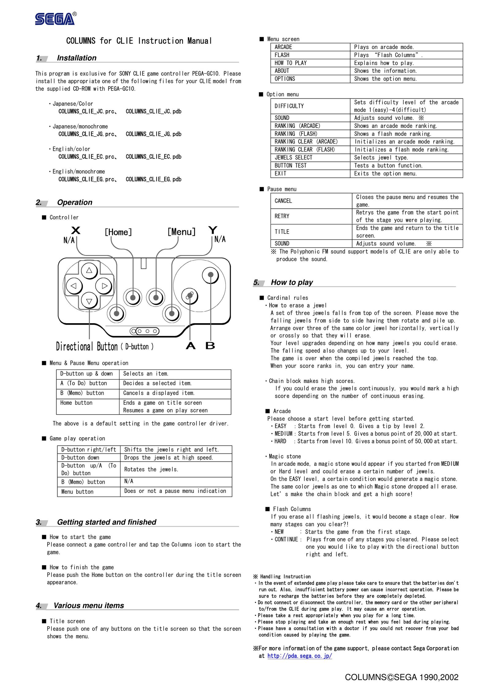 Sega Pega gc110 Video Game Controller User Manual