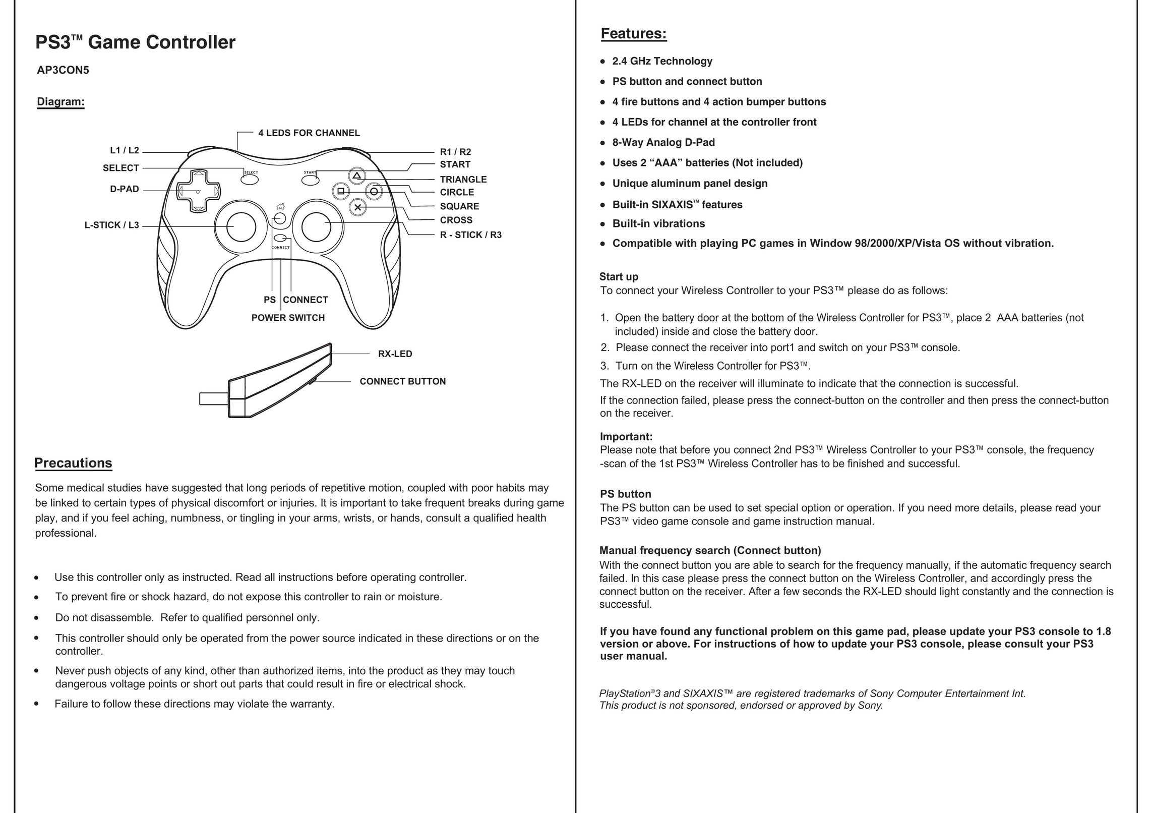 Sony AP3CON5 Video Game Controller User Manual