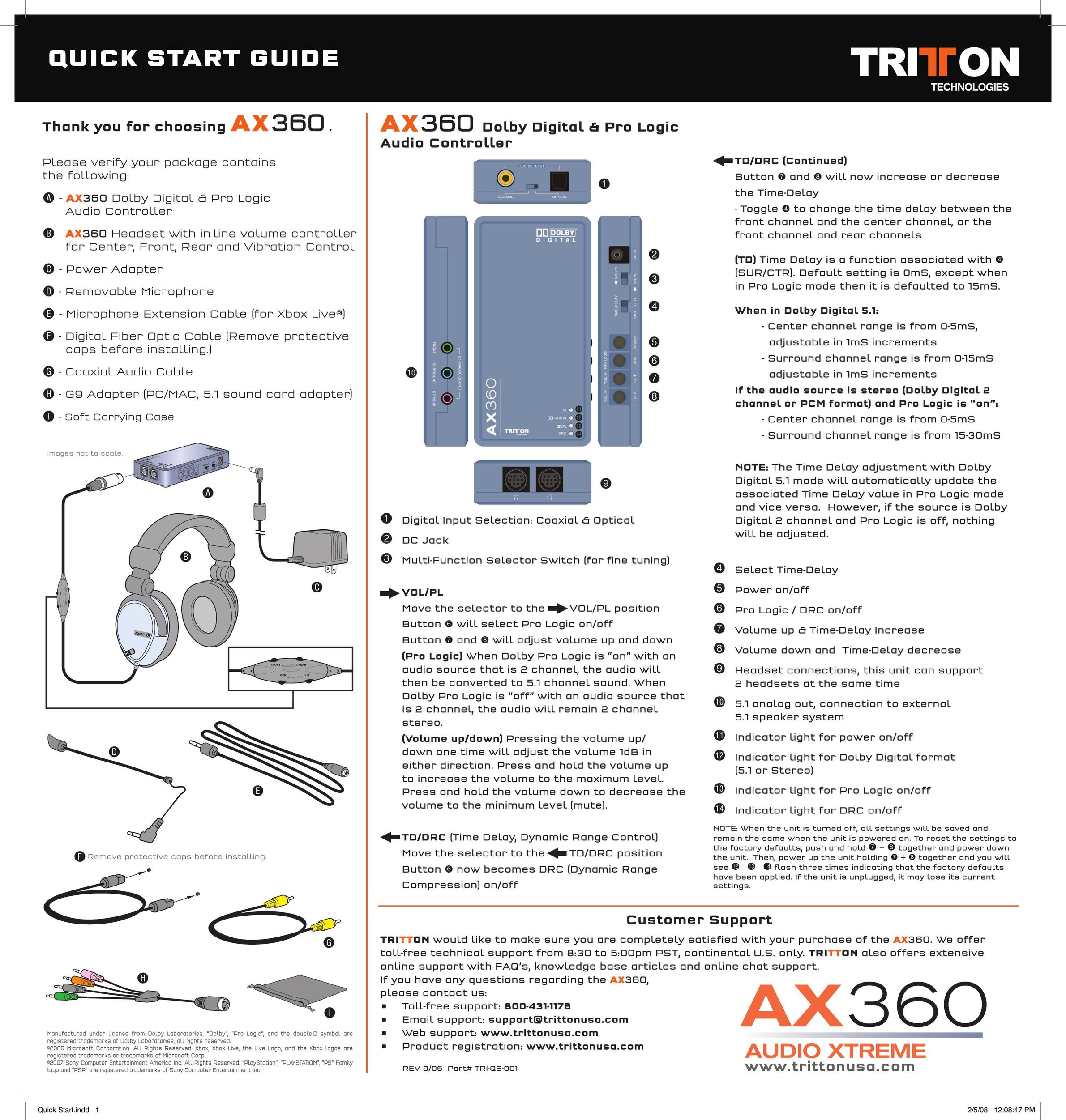 Tritton Technologies AX360 AUDIO EXTREME Video Game Controller User Manual