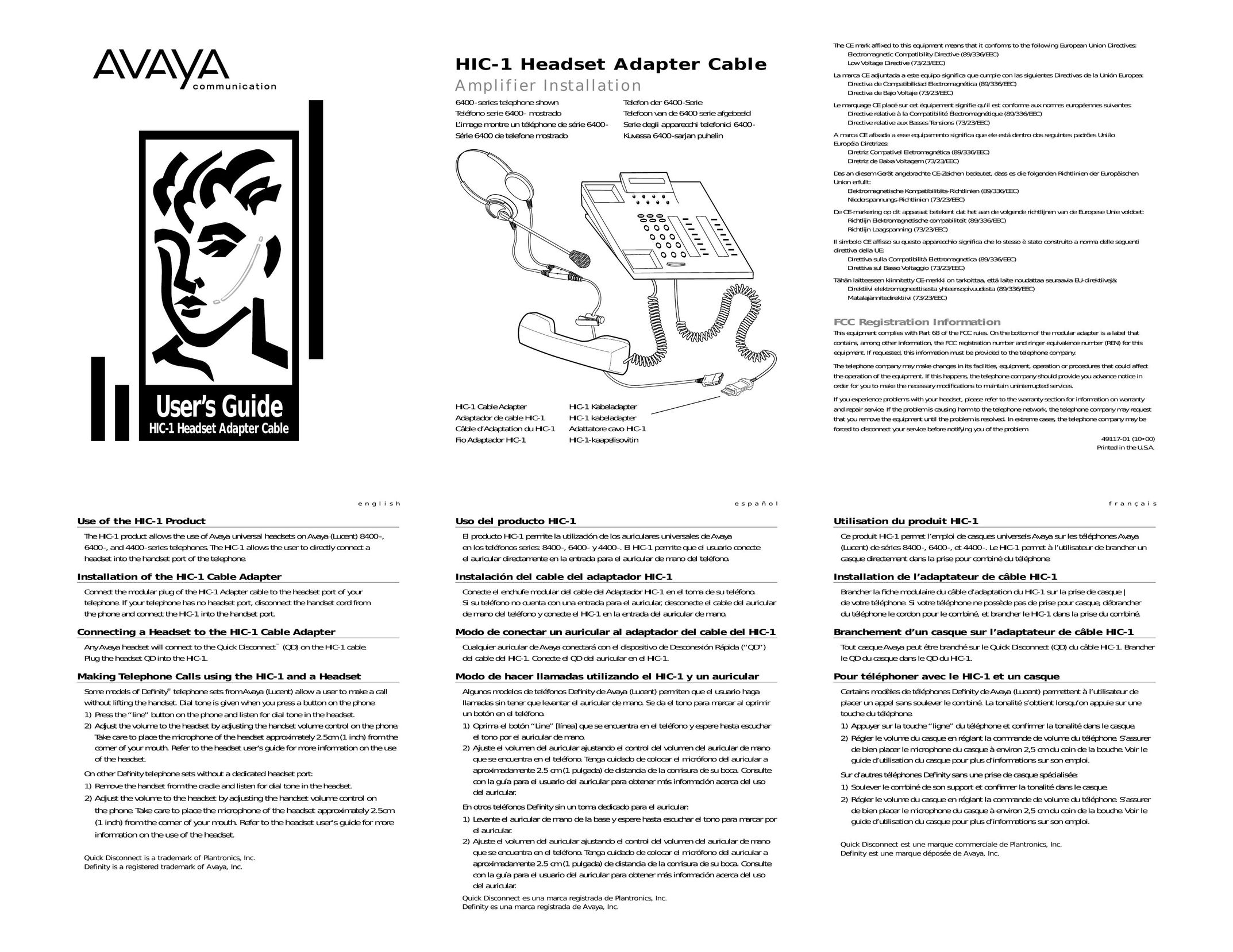 Avaya HIC-1 Video Game Headset User Manual